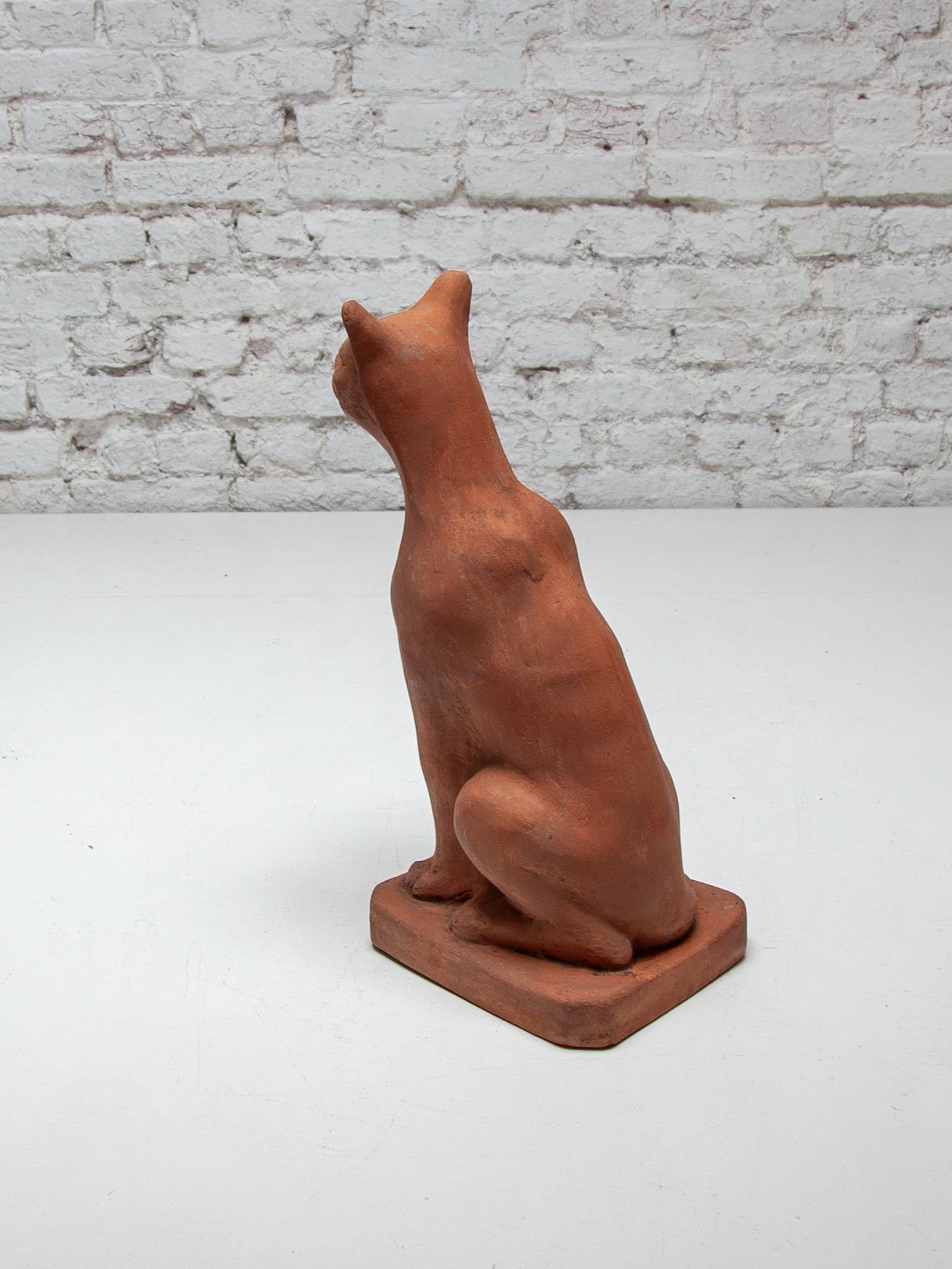 French Terracotta Sculpture of a Sitting Cat For Sale