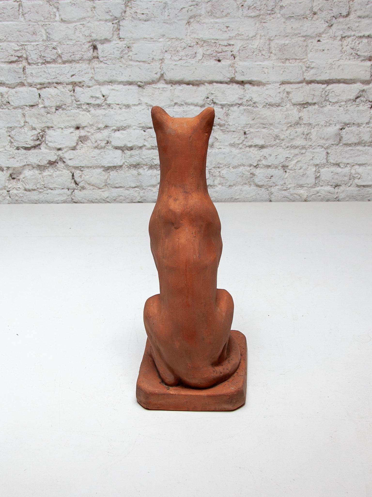 Molded Terracotta Sculpture of a Sitting Cat For Sale