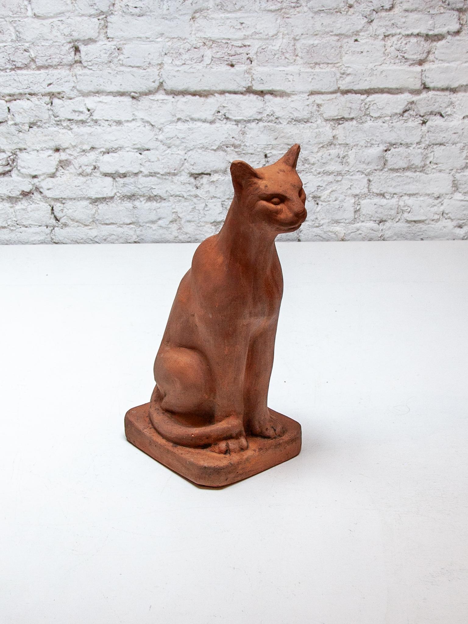 Late 20th Century Terracotta Sculpture of a Sitting Cat For Sale