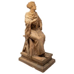 Vintage Terracotta Sculpture of a Sitting Gipsy Woman Signed by Soldevila