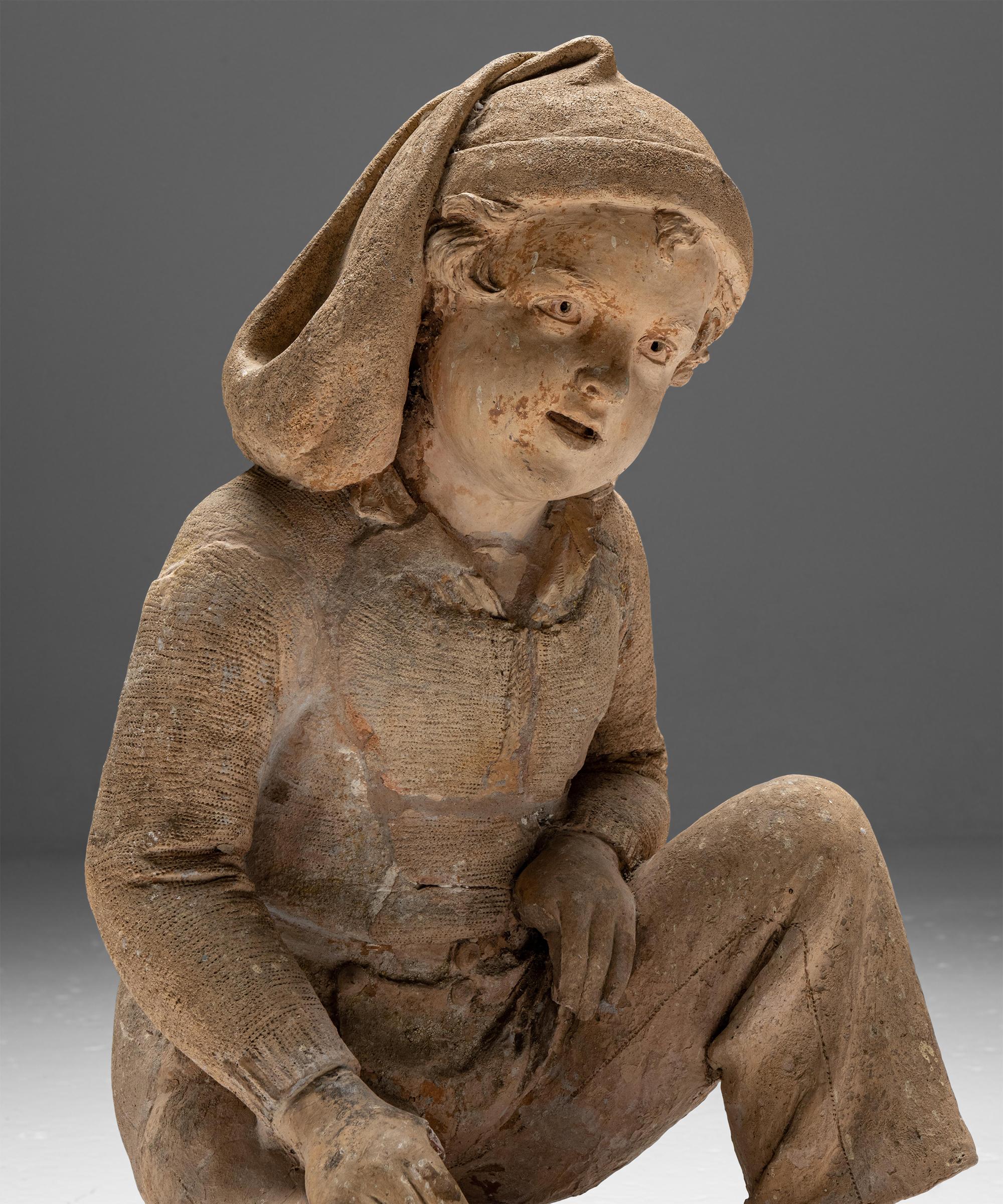 French Terracotta Sculpture of a Young Fisherman, France 1858