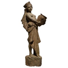 Terracotta Sculpture of a Young Girl Carrying a Jar, H. Lerche, circa 1890