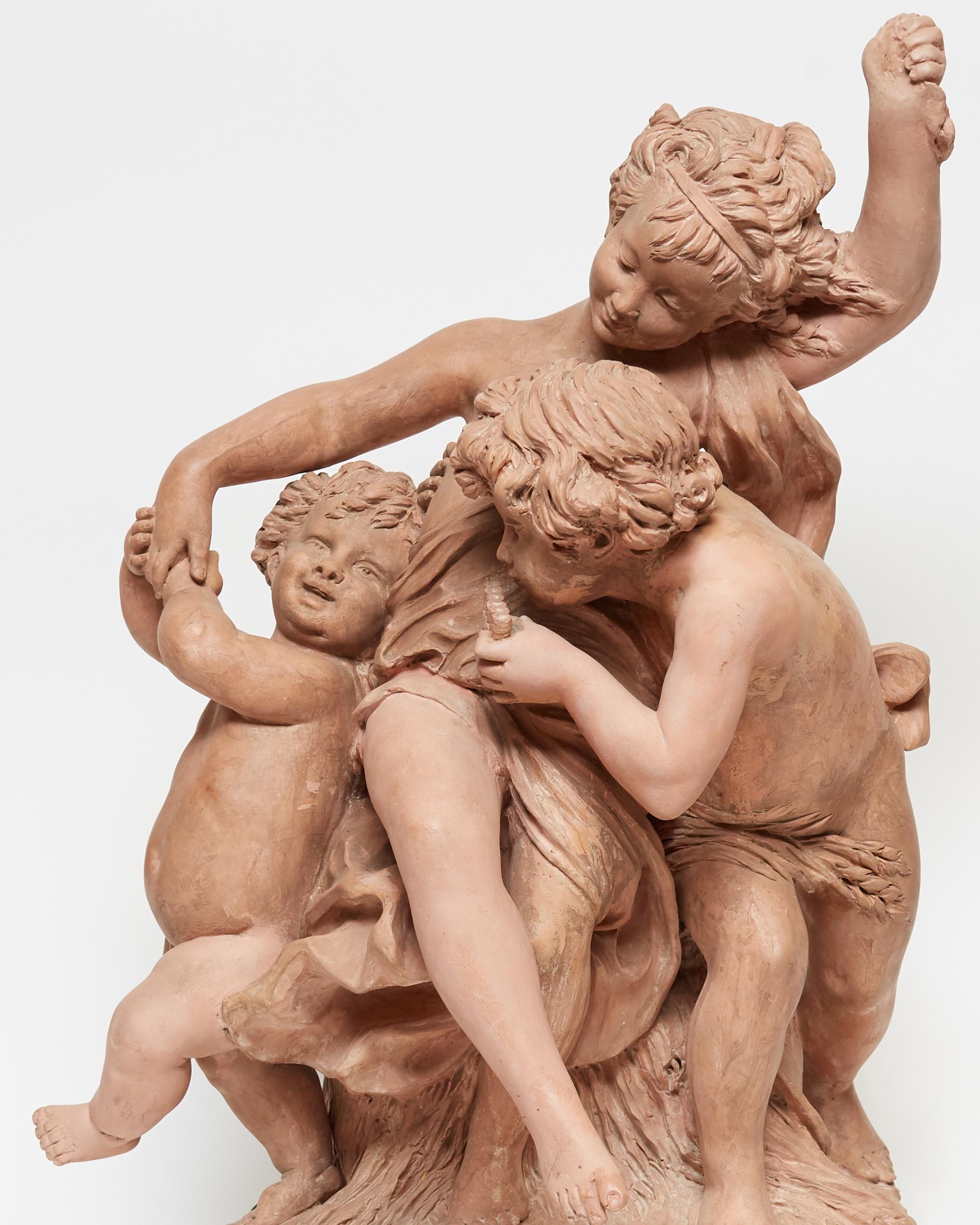 Terracotta sculpture of frolicking cherubs, signed distinctively.
Stamped BARBEDIENNE EDITION.