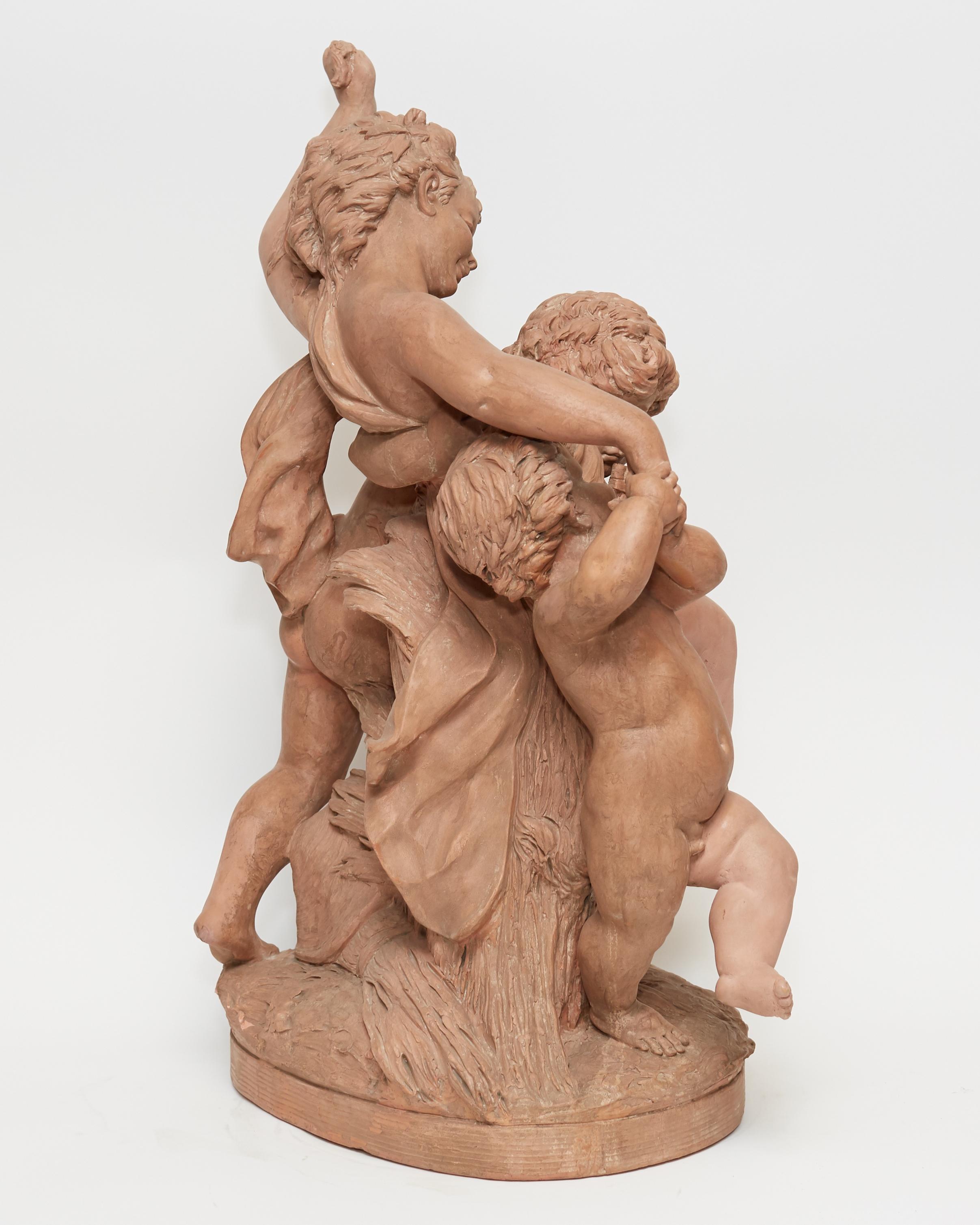 French Terracotta Sculpture of Cherubs Signed Barbedienne