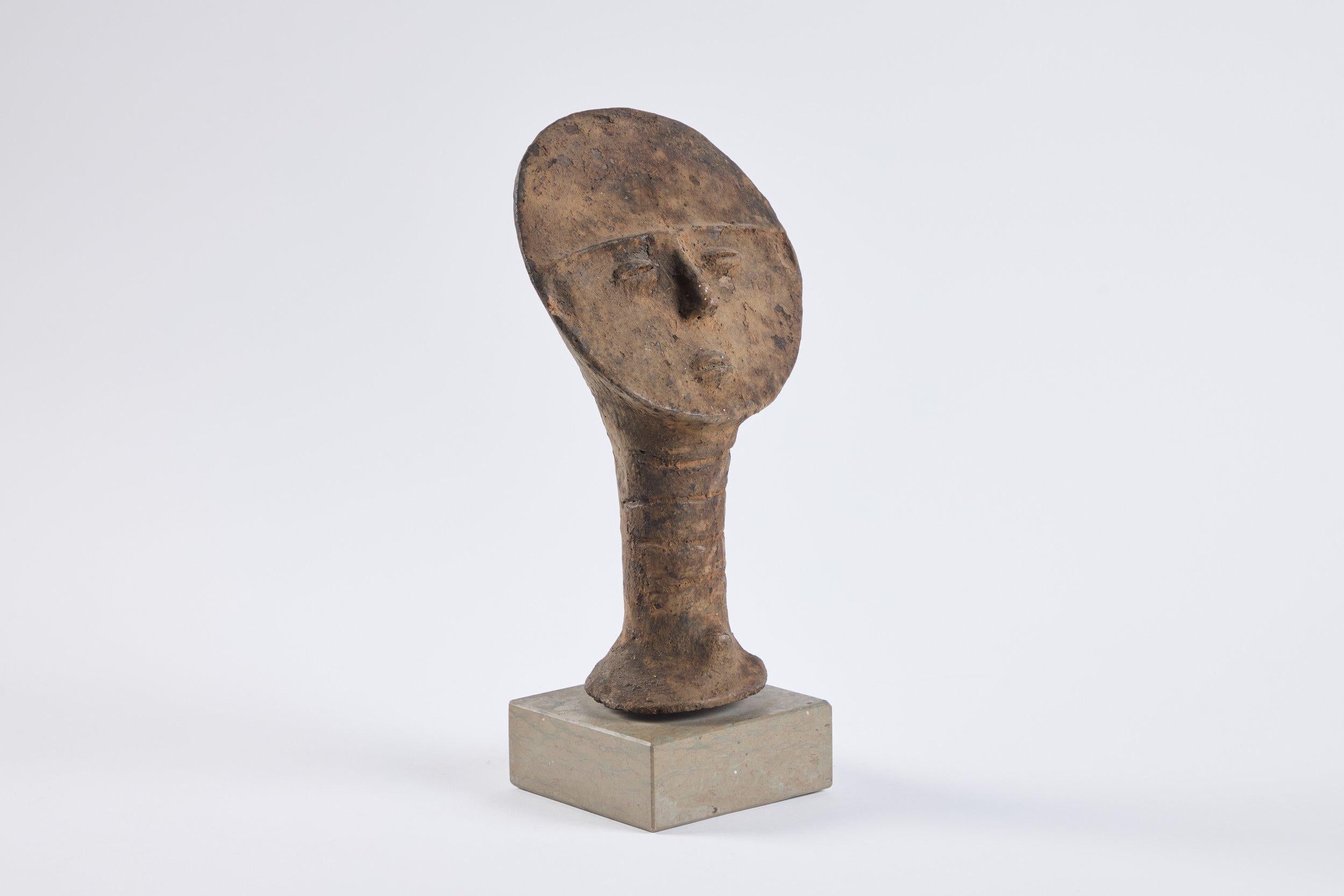  Terra Cotta Sculpture of Head, Ghana Africa, 1960s Measures 15