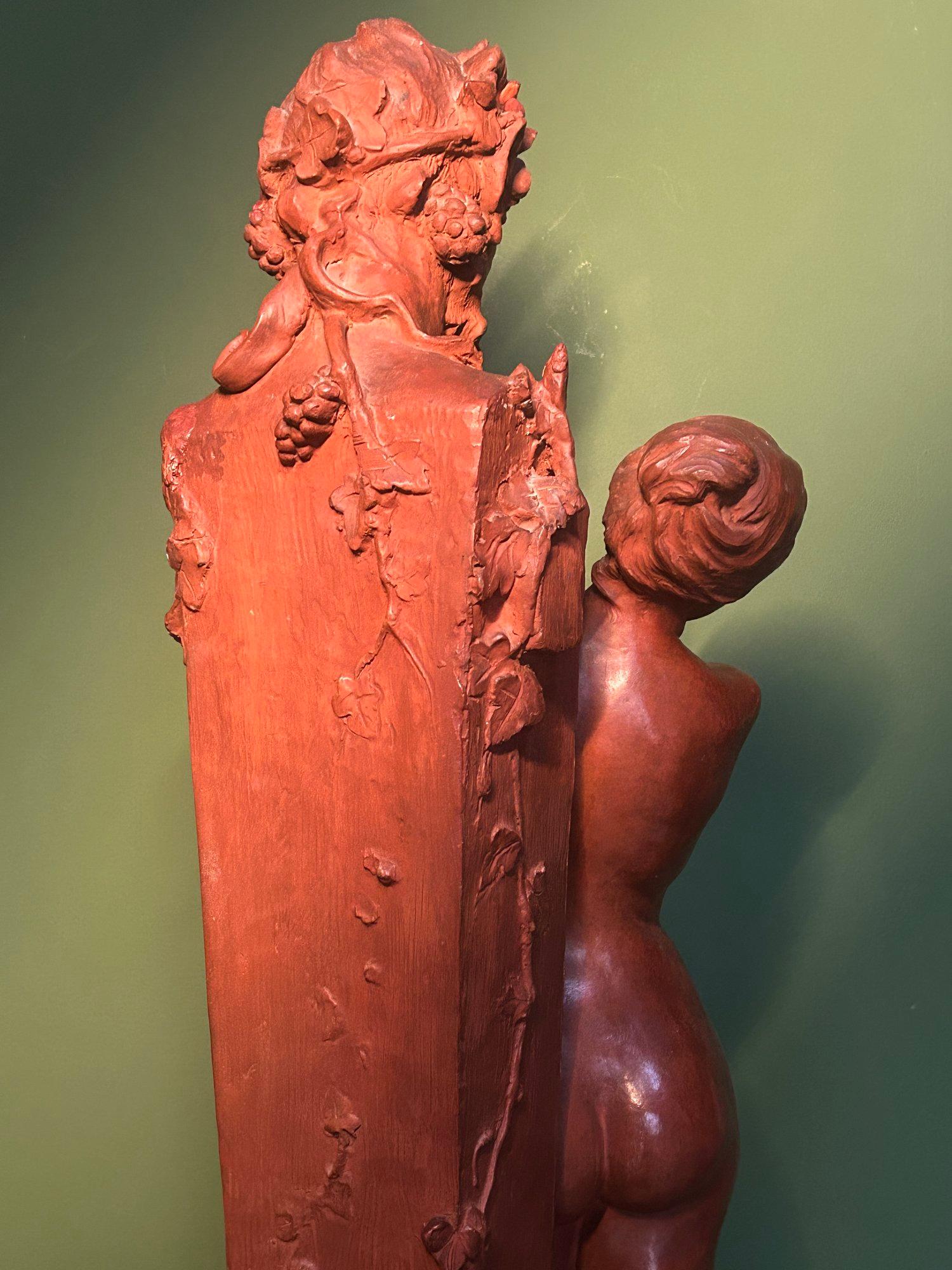 Scultura in terracotta di Ninfa e Dio Pan (Satiro) di Dominique Van Den Bossche in vendita 2