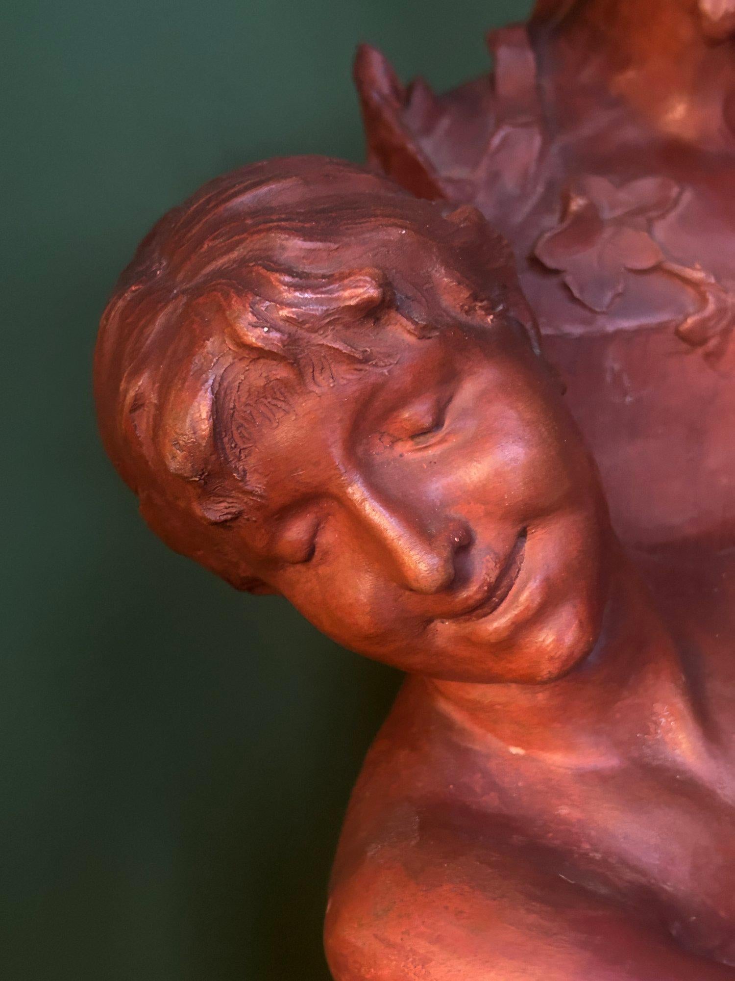 Scultura in terracotta di Ninfa e Dio Pan (Satiro) di Dominique Van Den Bossche in vendita 3