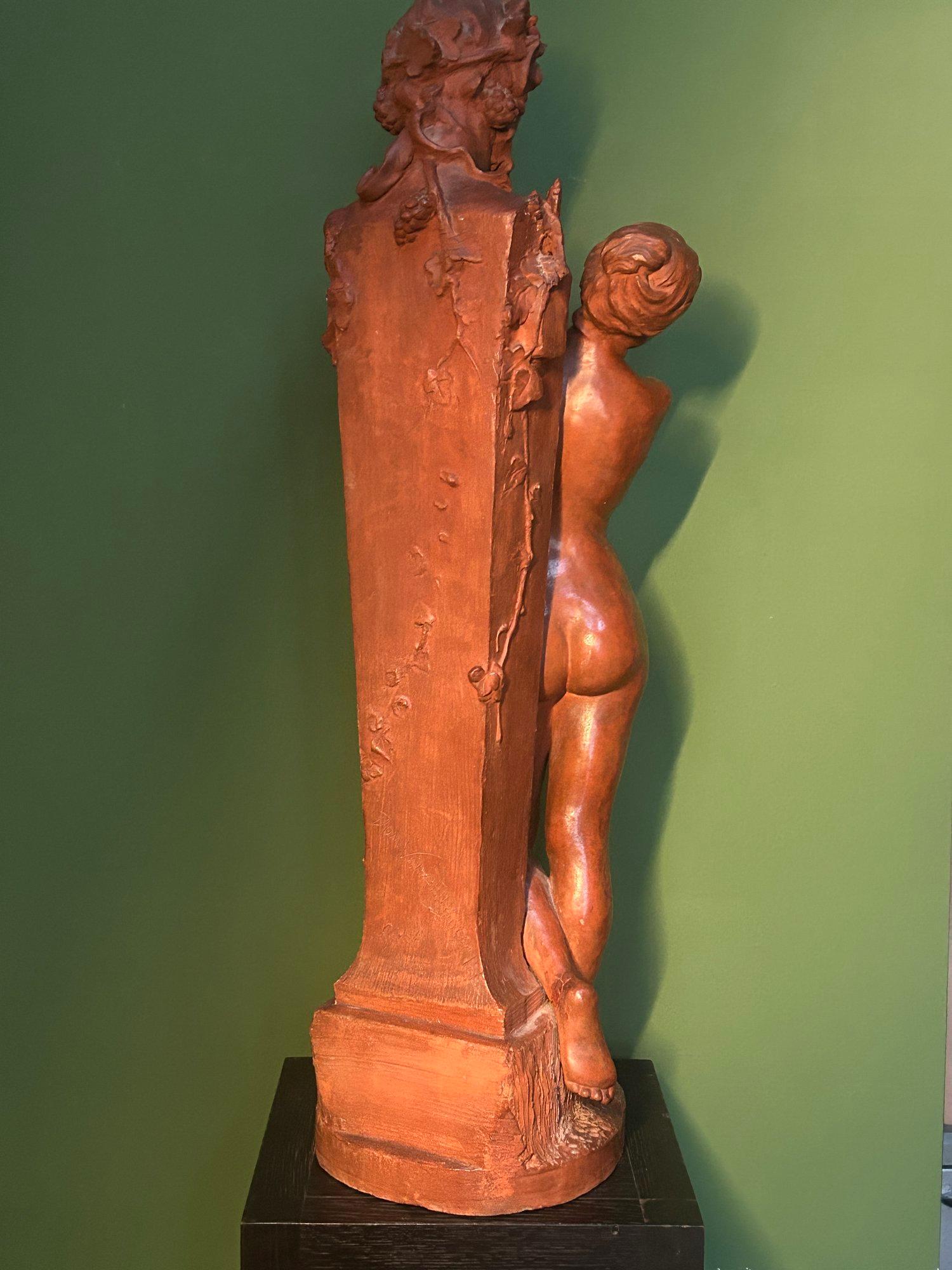 Scultura in terracotta di Ninfa e Dio Pan (Satiro) di Dominique Van Den Bossche in vendita 4
