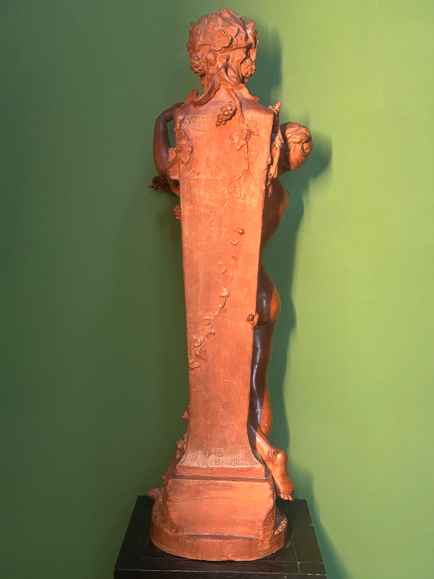 Scultura in terracotta di Ninfa e Dio Pan (Satiro) di Dominique Van Den Bossche in vendita 6