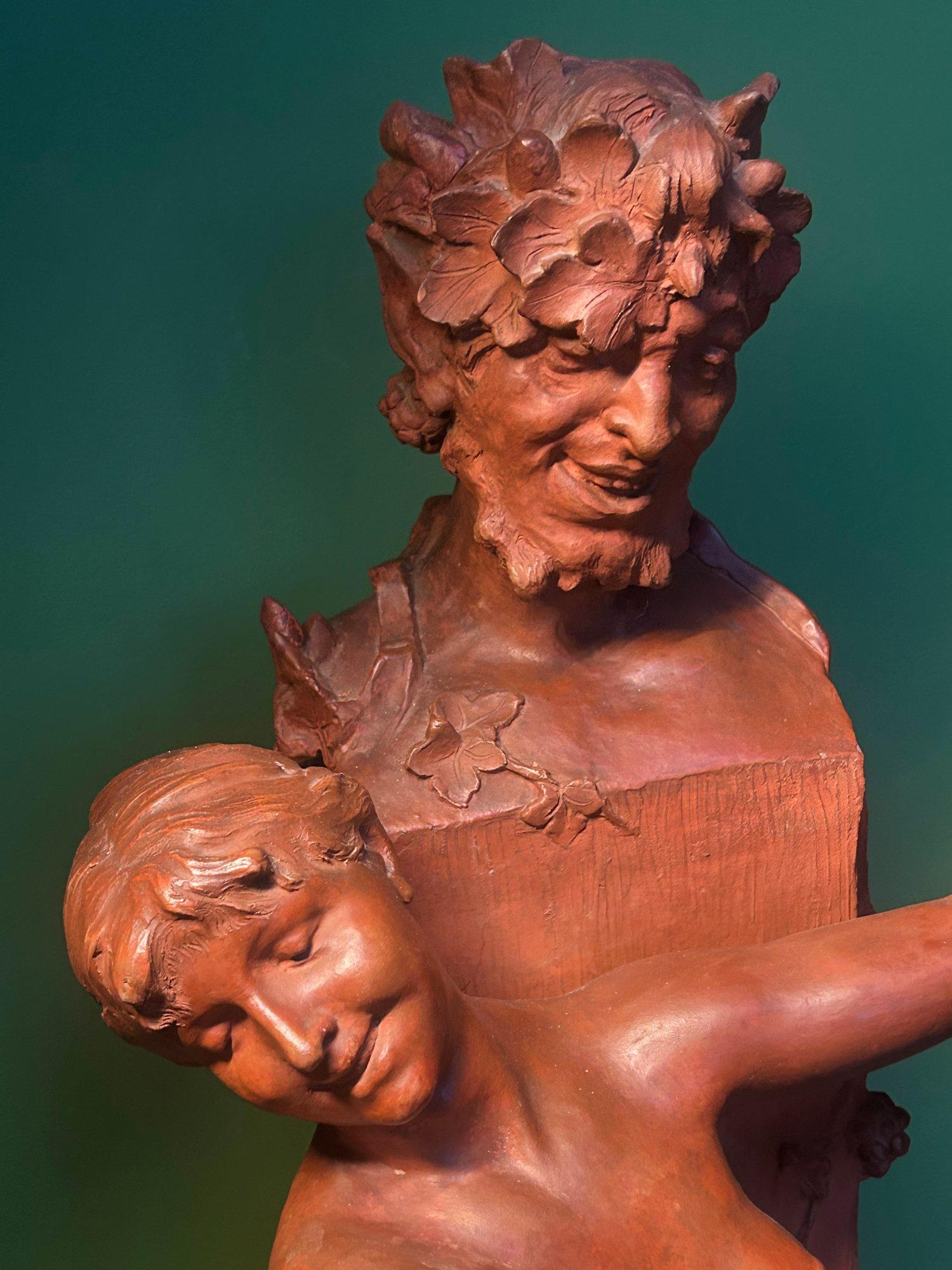 Scultura in terracotta di Ninfa e Dio Pan (Satiro) di Dominique Van Den Bossche in vendita 7