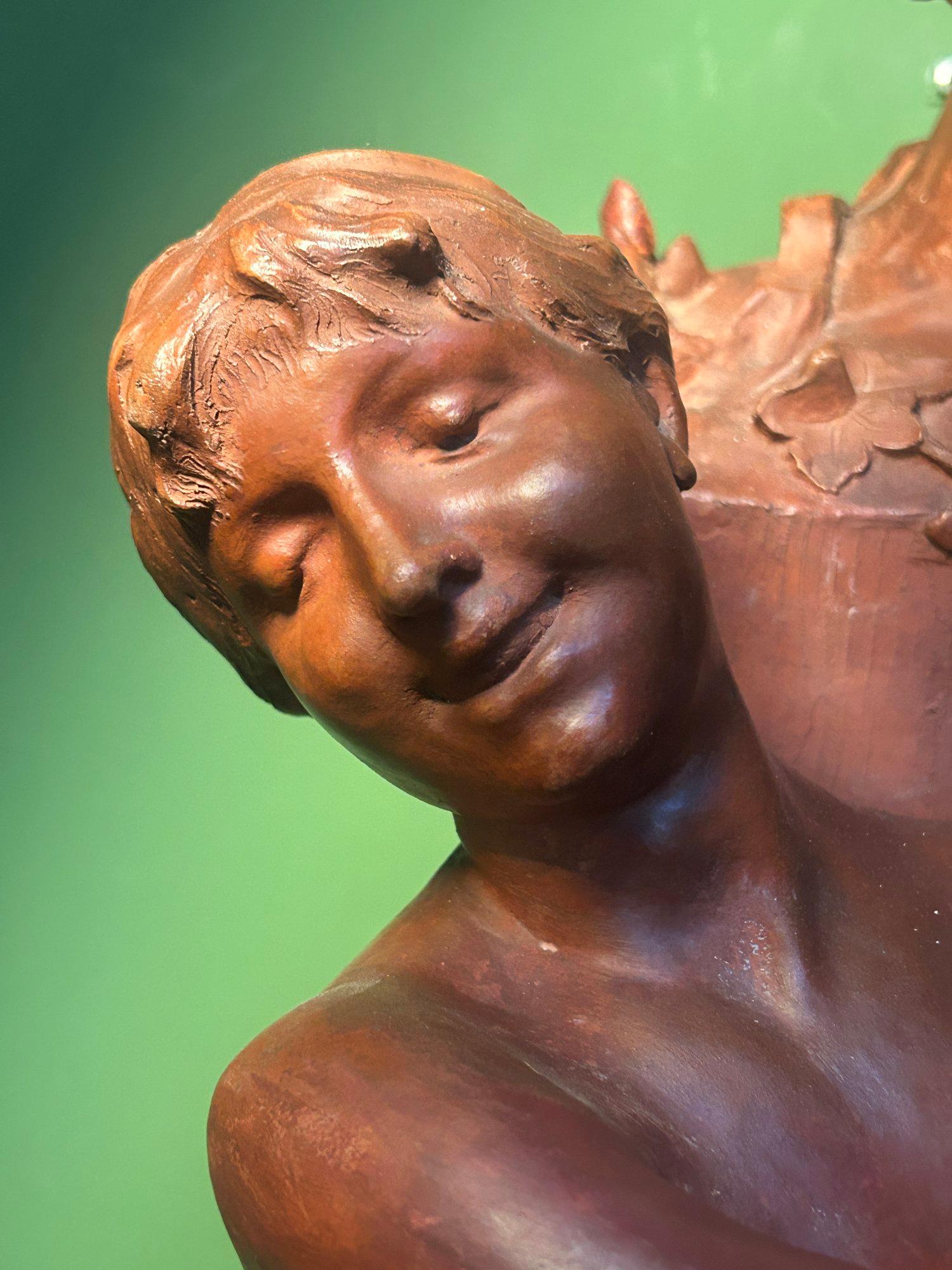 Scultura in terracotta di Ninfa e Dio Pan (Satiro) di Dominique Van Den Bossche in vendita 10