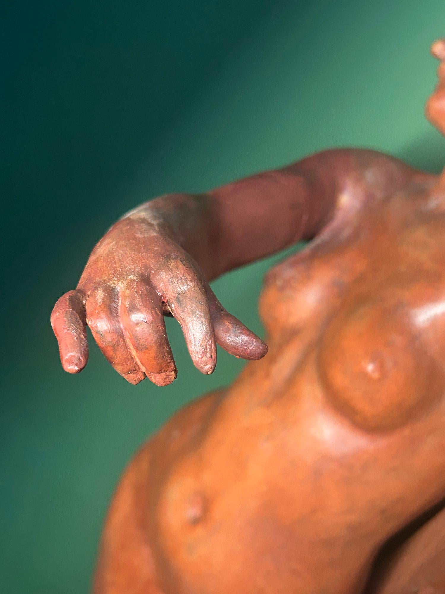Scultura in terracotta di Ninfa e Dio Pan (Satiro) di Dominique Van Den Bossche in vendita 11