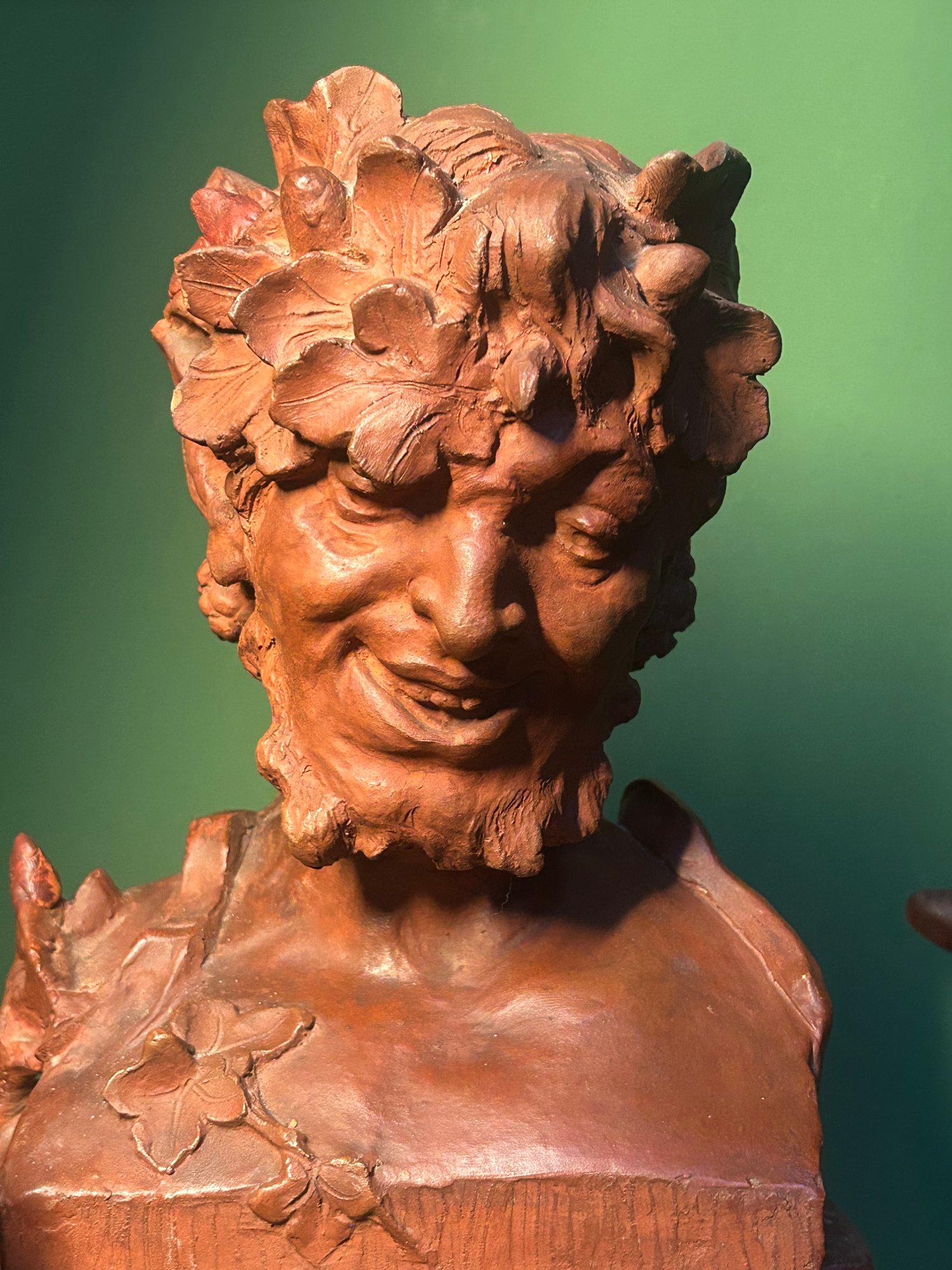 Scultura in terracotta di Ninfa e Dio Pan (Satiro) di Dominique Van Den Bossche In condizioni buone in vendita a London, GB