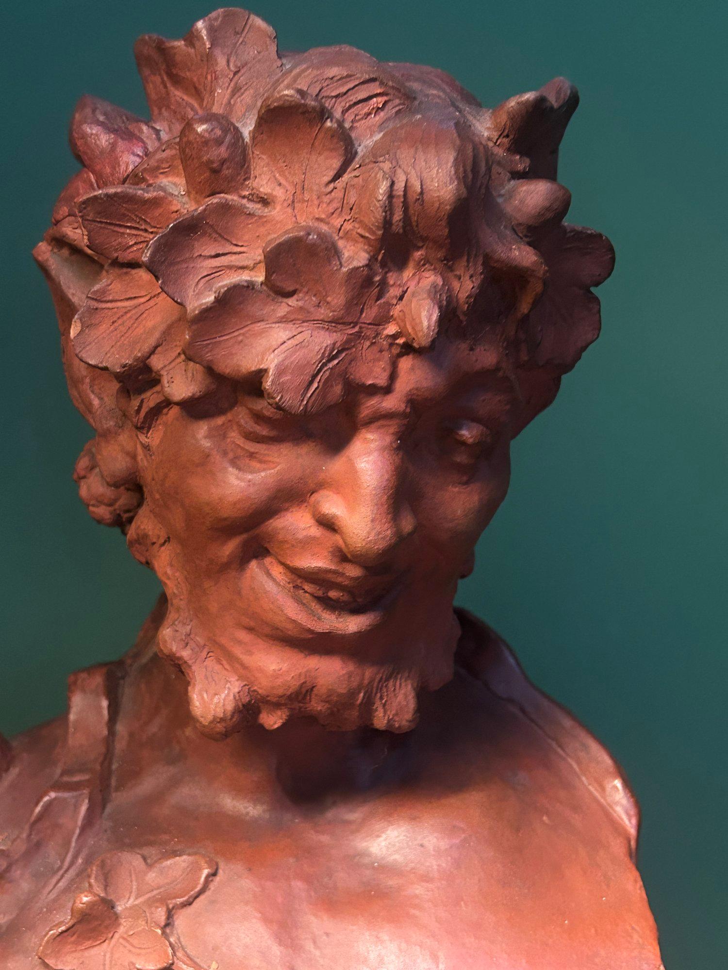 Scultura in terracotta di Ninfa e Dio Pan (Satiro) di Dominique Van Den Bossche in vendita 1