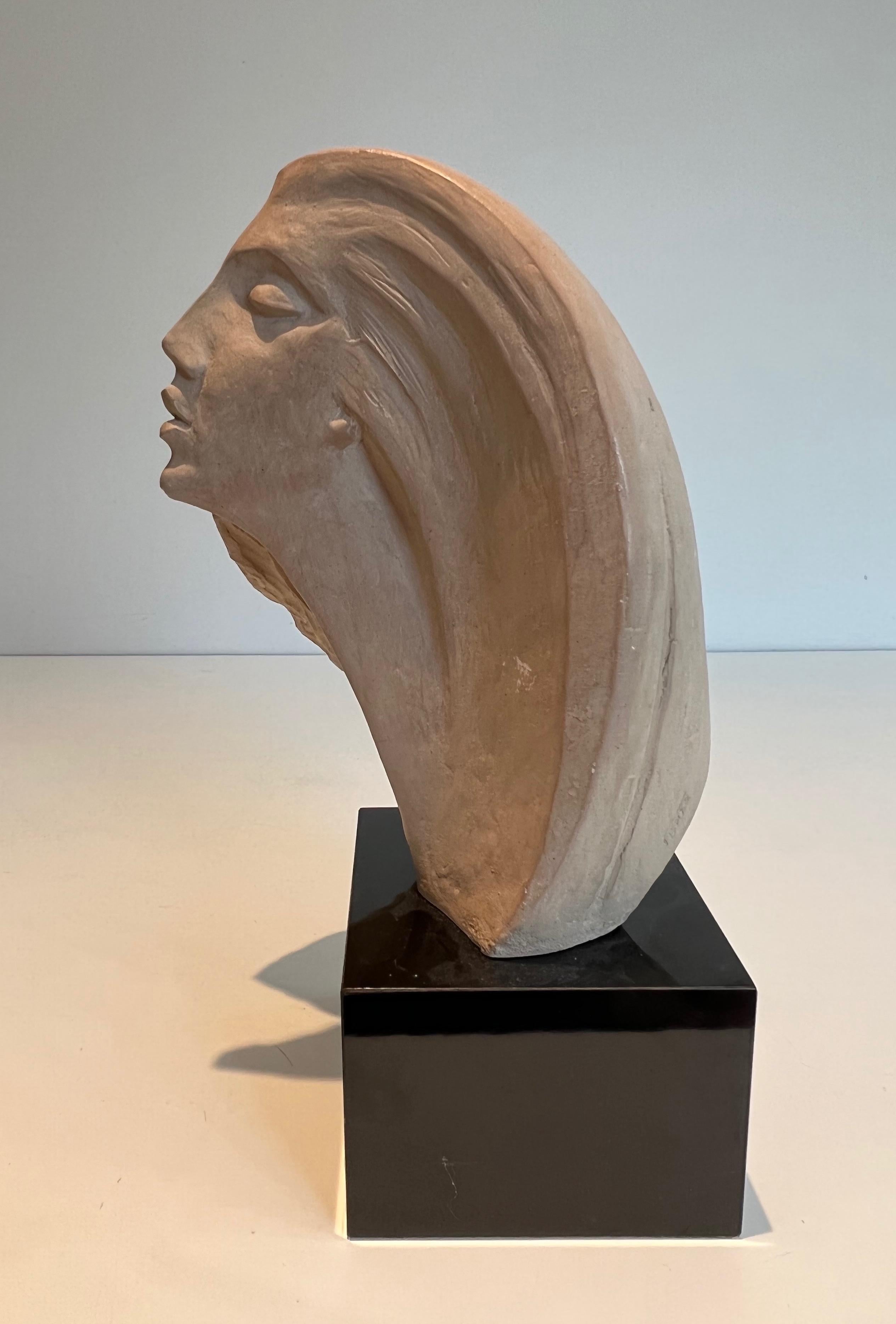 Terracotta Sculpture Representing a Woman's Face For Sale 6