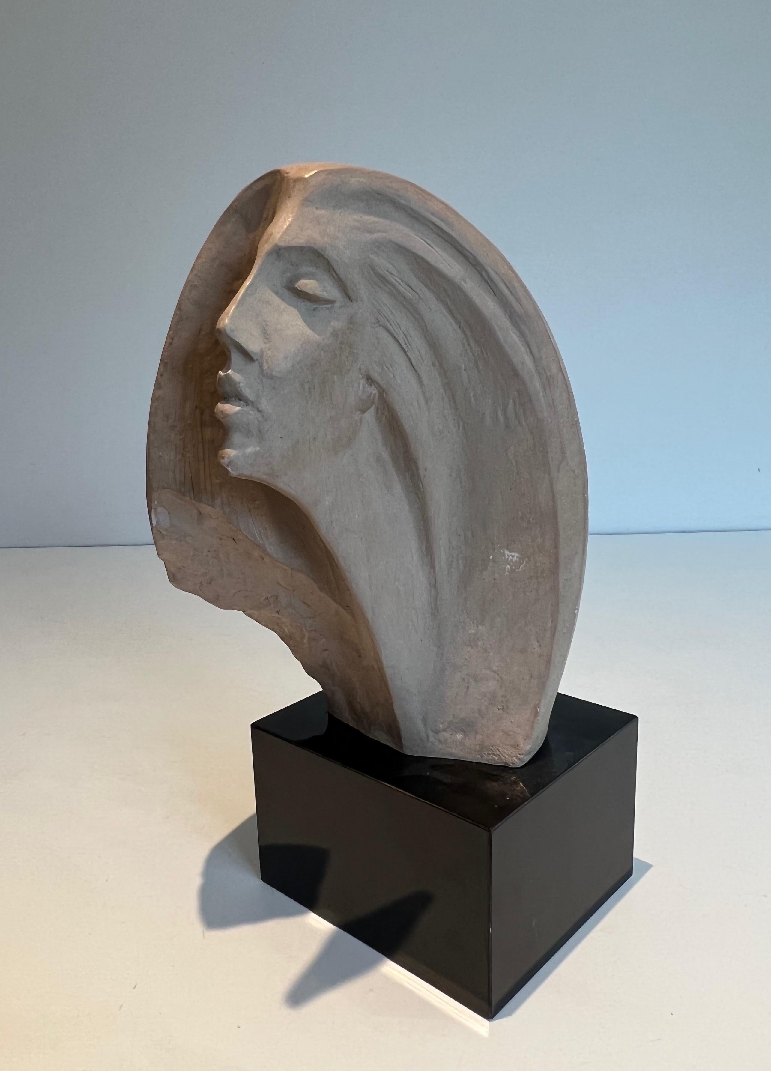 Terracotta Sculpture Representing a Woman's Face For Sale 7
