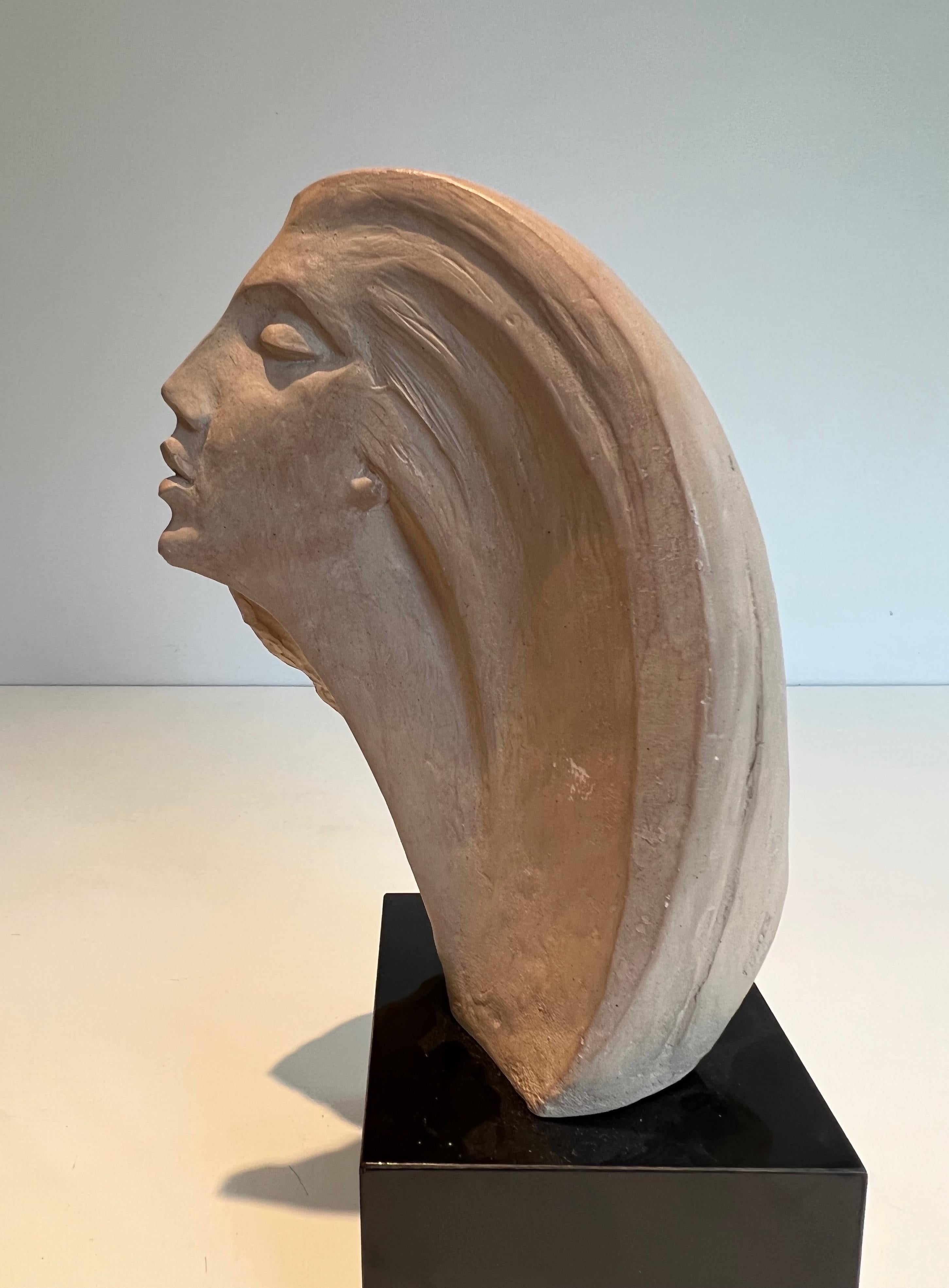 Terracotta Sculpture Representing a Woman's Face For Sale 11