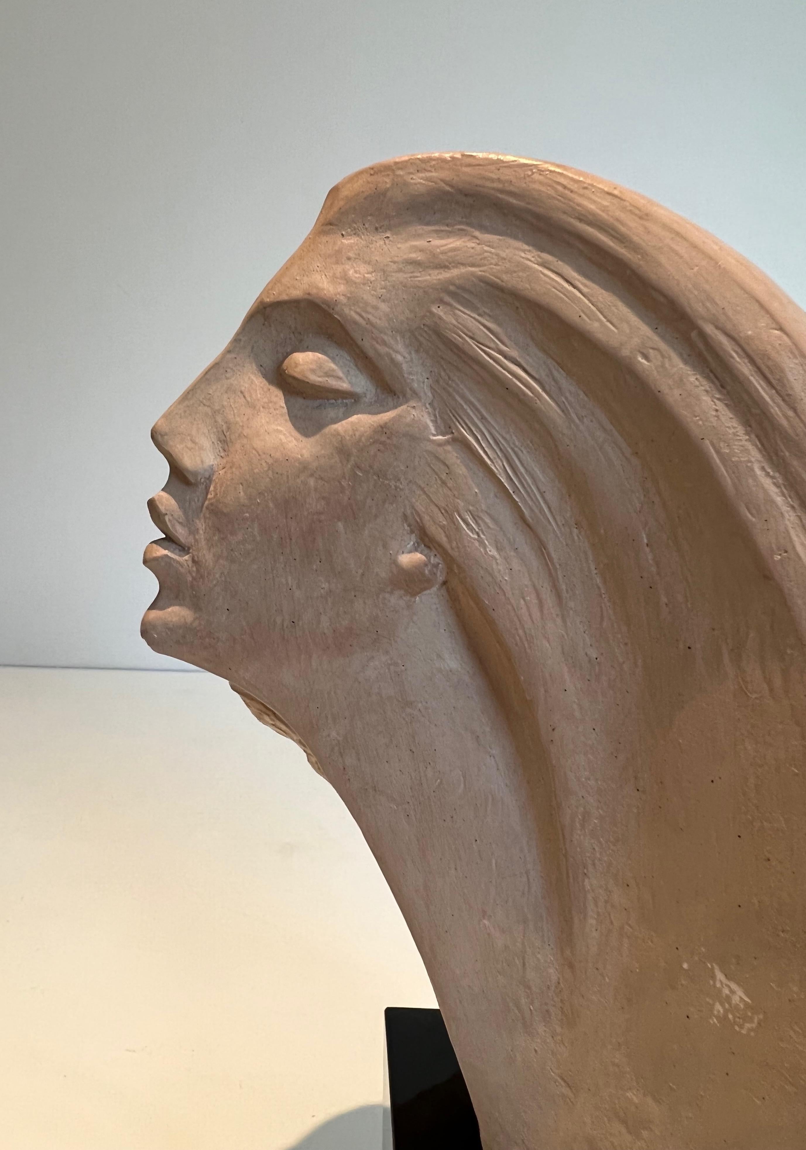 Mid-Century Modern Terracotta Sculpture Representing a Woman's Face For Sale
