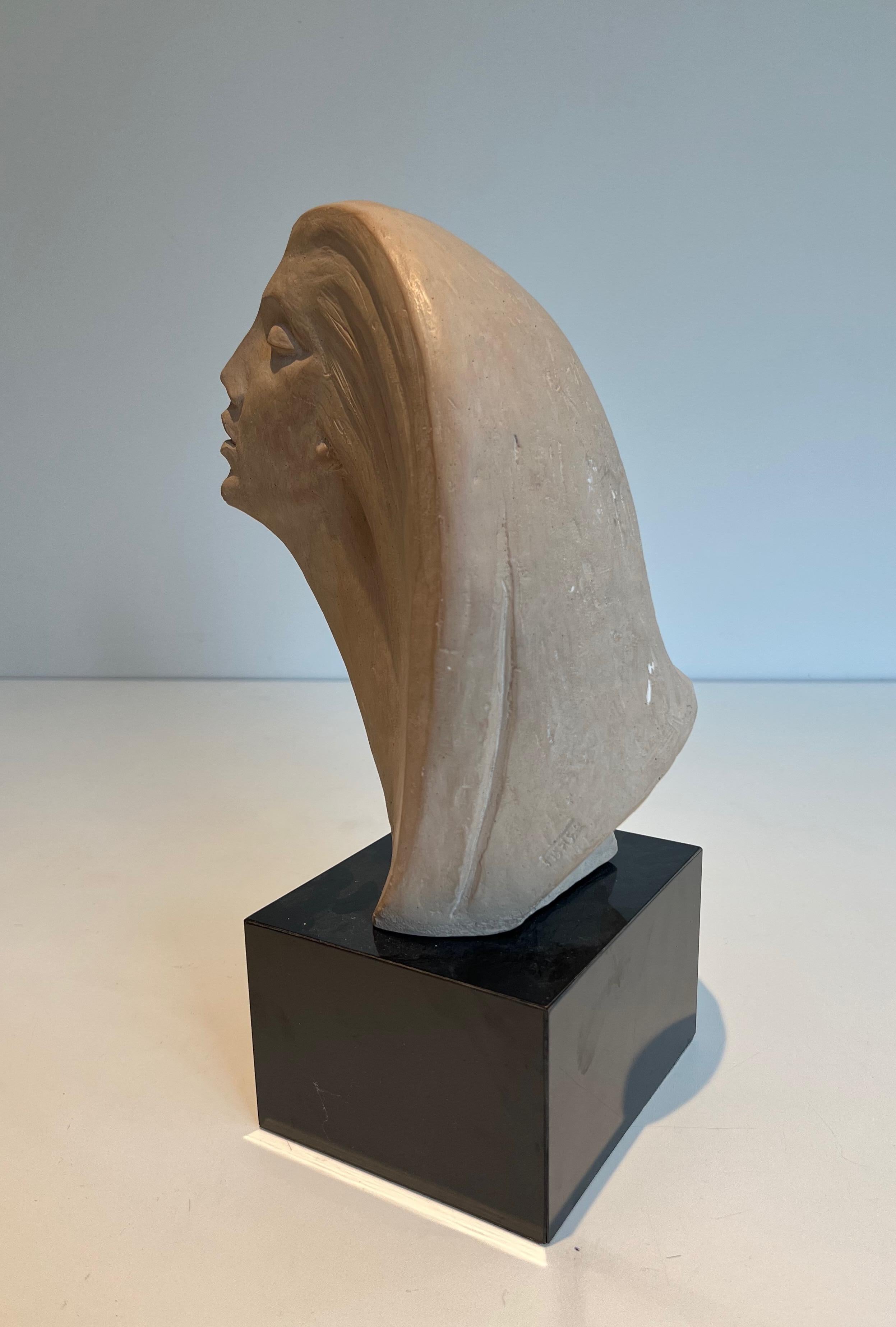 French Terracotta Sculpture Representing a Woman's Face For Sale