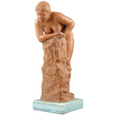 Vintage Terracotta Sculpture Signed Francisco Luque, Spain, 20th Century