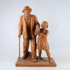Escultura de terracota "El ciego y el niño" firmada Louis Botinelly
