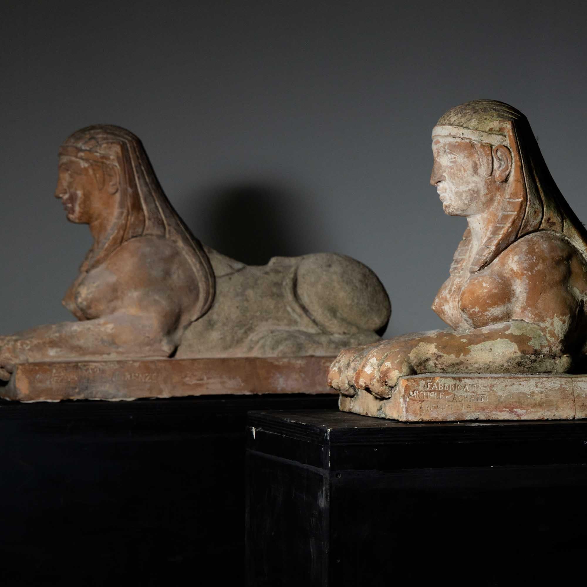 Egyptian Terracotta sphinxes, Michele Agresti, Florence, circa 1900