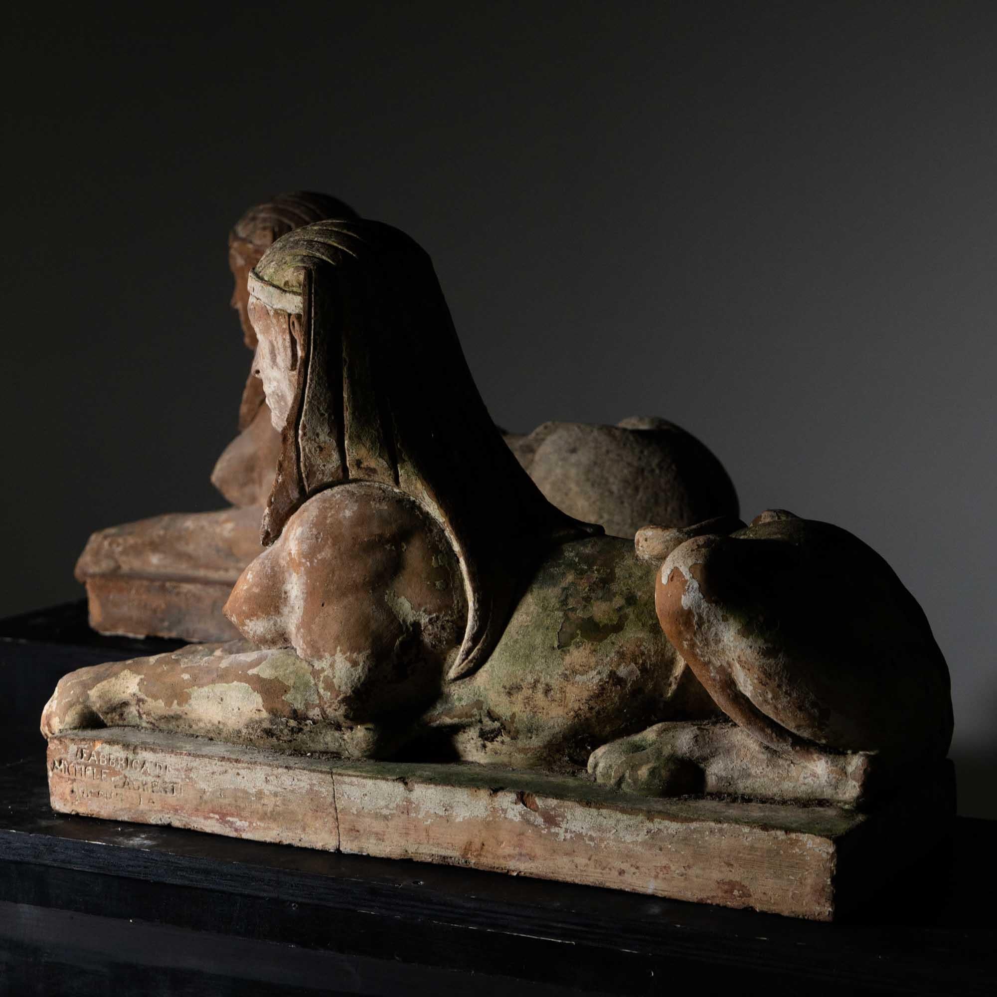 Early 20th Century Terracotta sphinxes, Michele Agresti, Florence, circa 1900