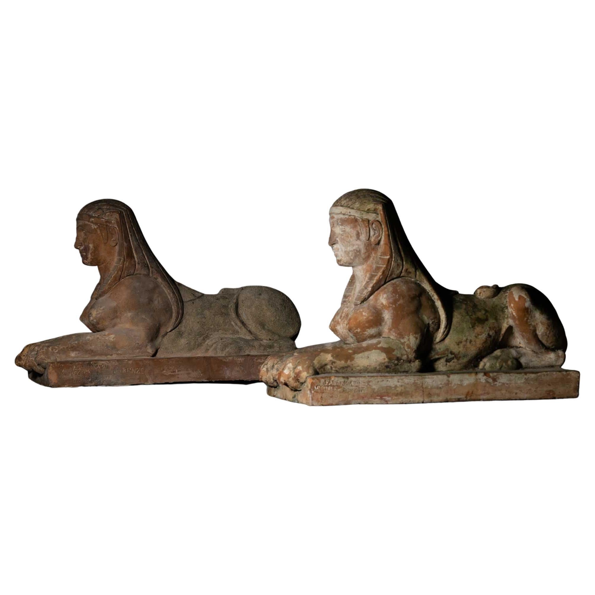 Terracotta sphinxes, Michele Agresti, Florence, circa 1900
