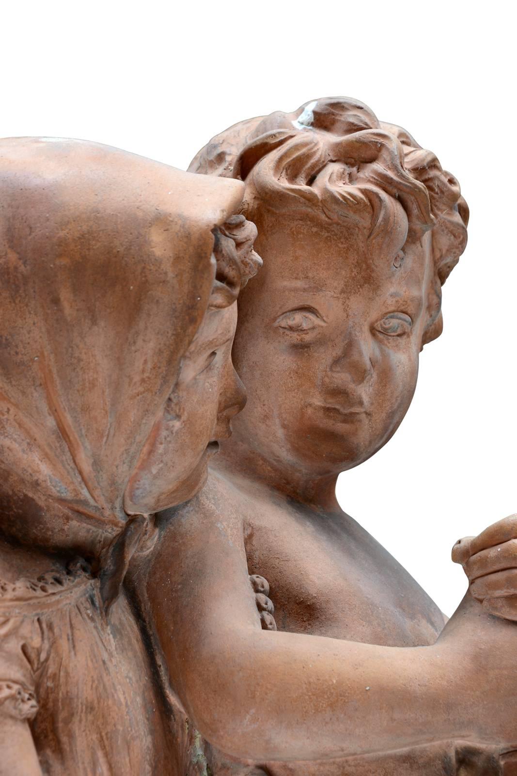 Terracotta Statue Depicting Two Children, 19th Century 2