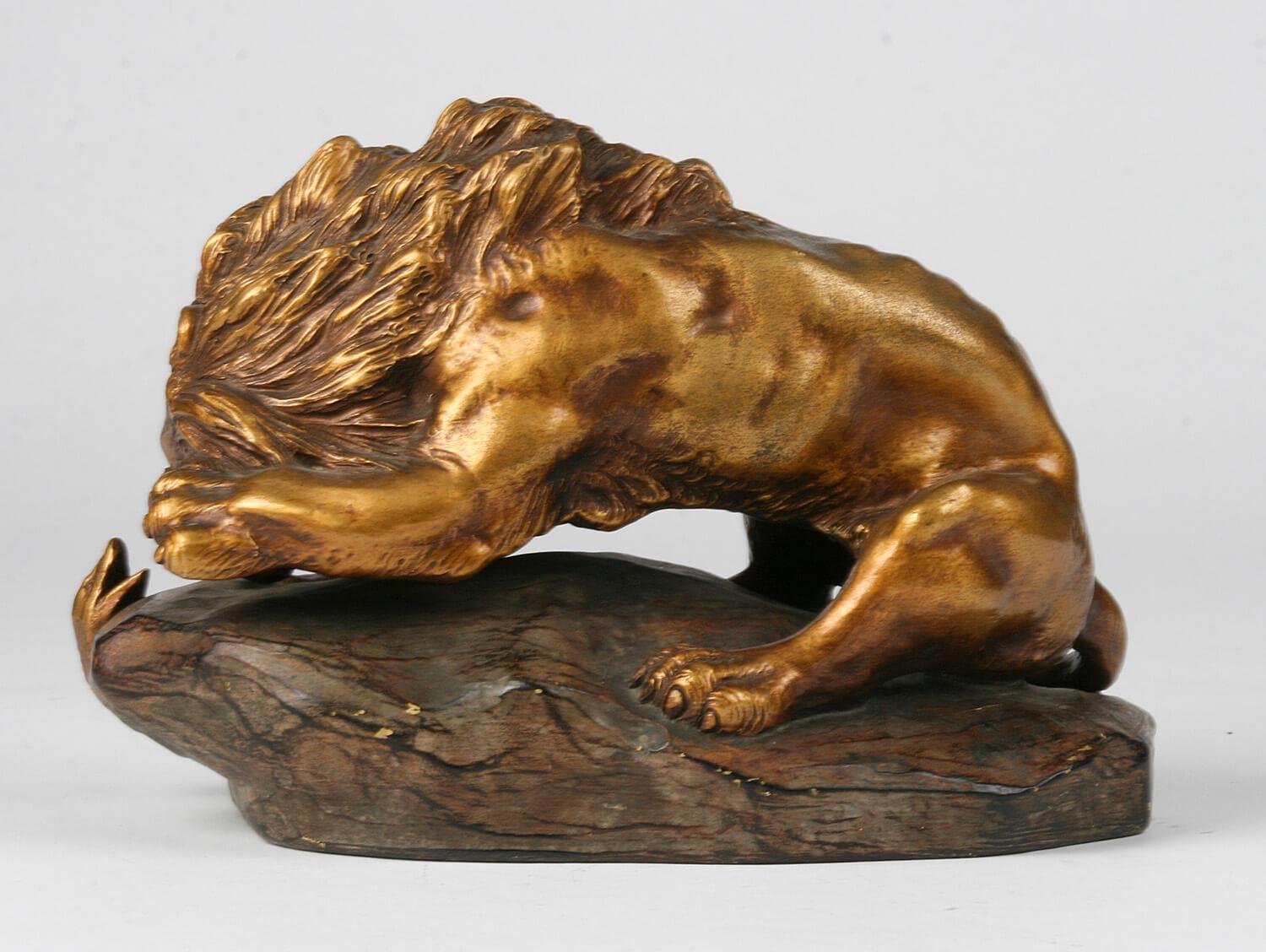 Early 20th Century Terracotta Statue Lion Fighting Snake by A. Fagotto, 1920-1930
