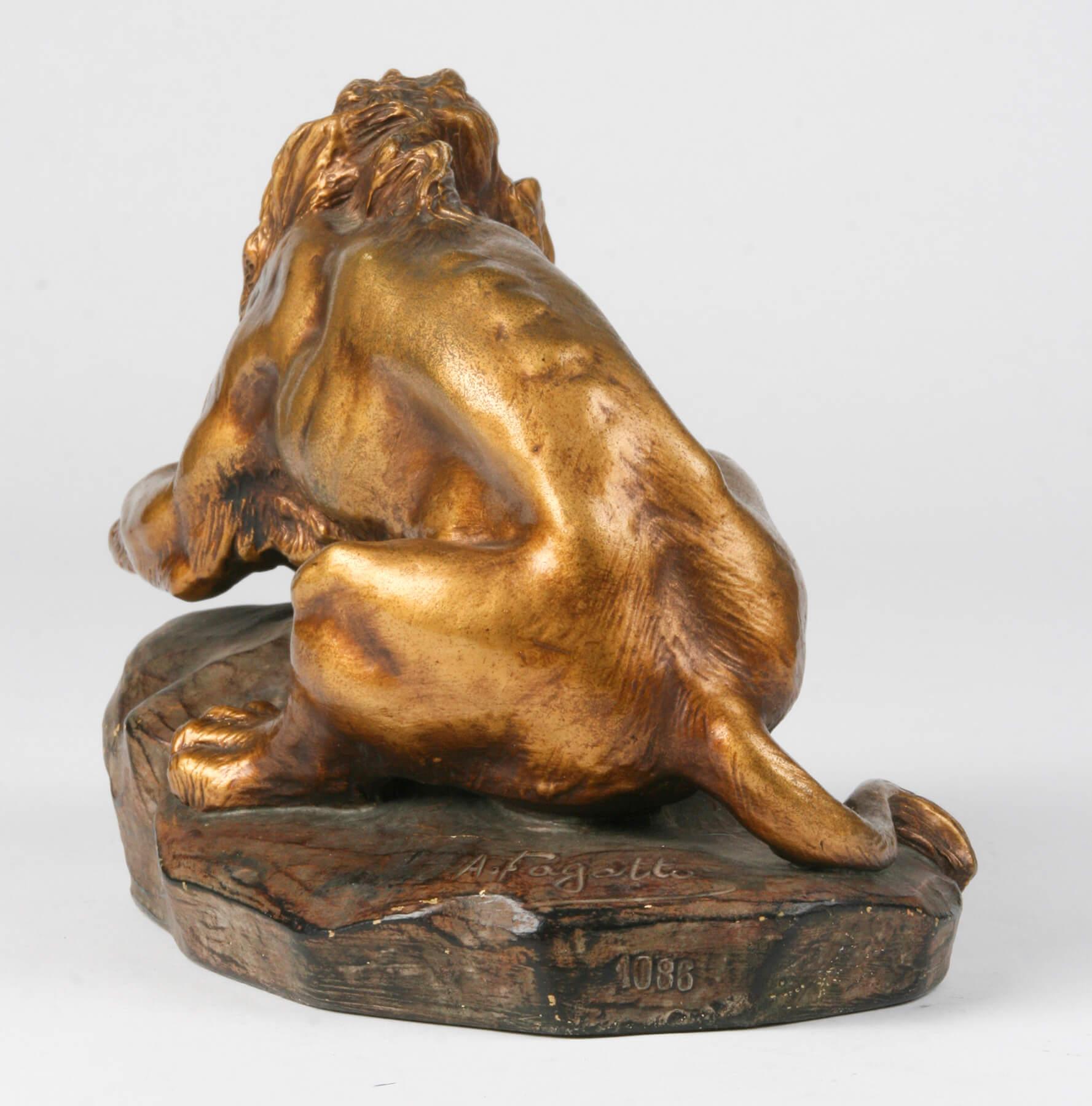 Terracotta Statue Lion Fighting Snake by A. Fagotto, 1920-1930 1