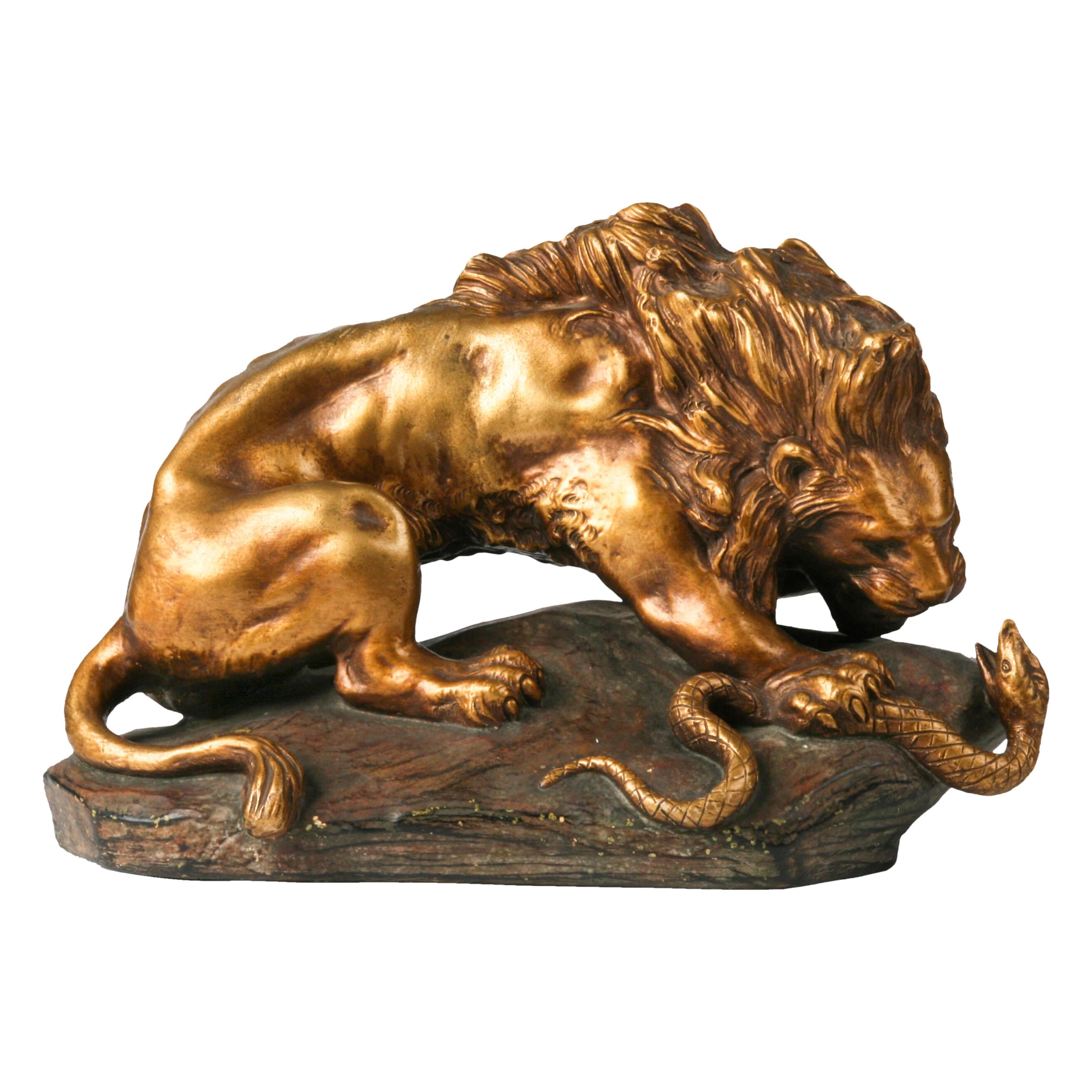 Terracotta Statue Lion Fighting Snake by A. Fagotto, 1920-1930