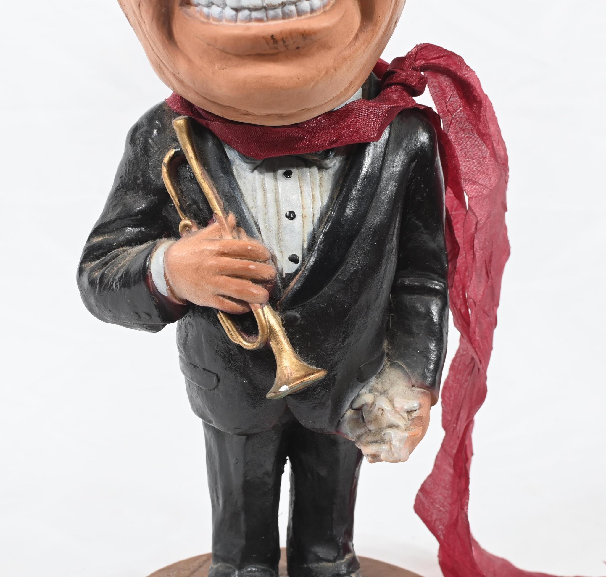 Bois Statue Louis Armstrong Satchmo New Orleans Jazz Art en vente