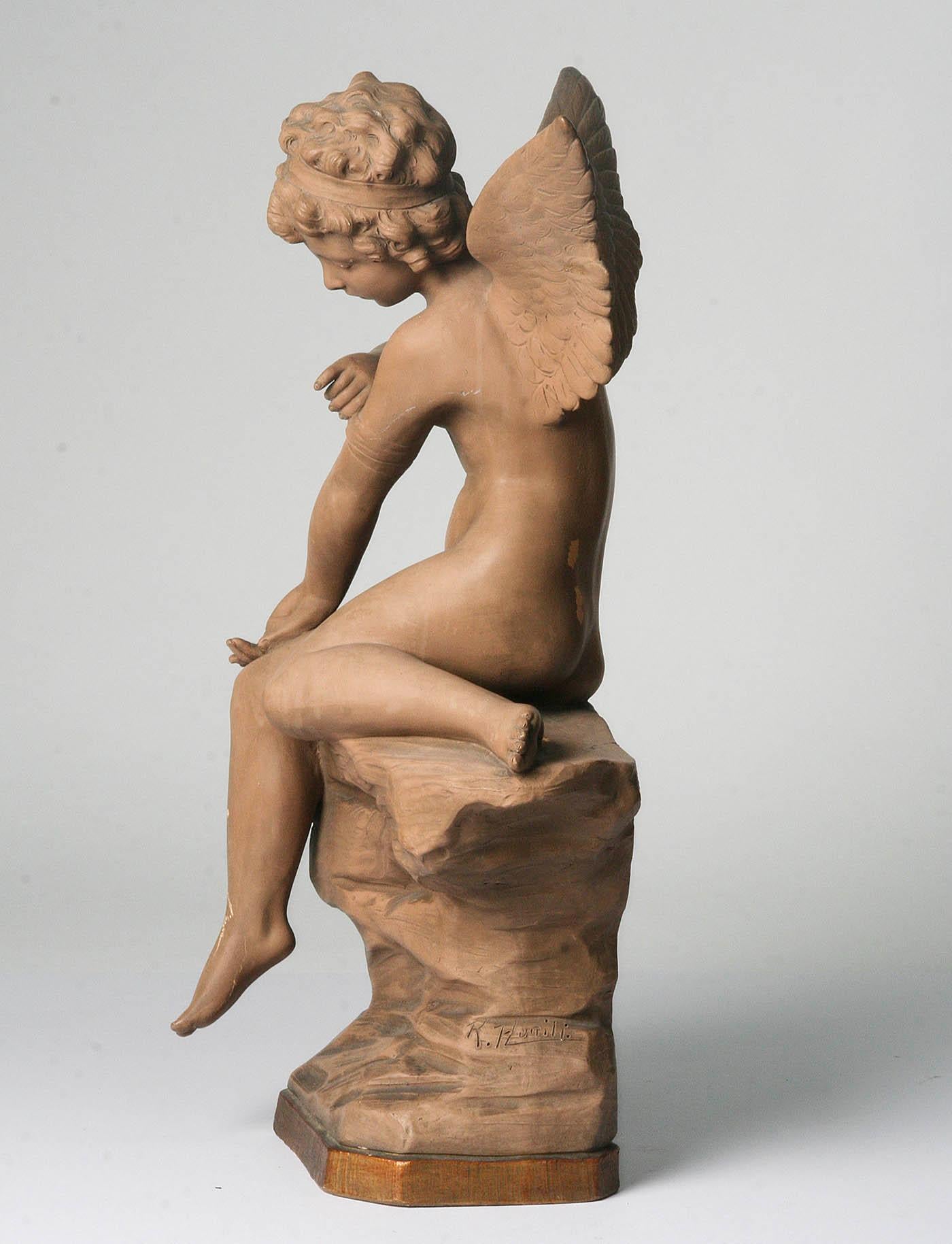 Terracotta Statue of a Seated Angel by Richard Aurili, Italy, circa 1890 4