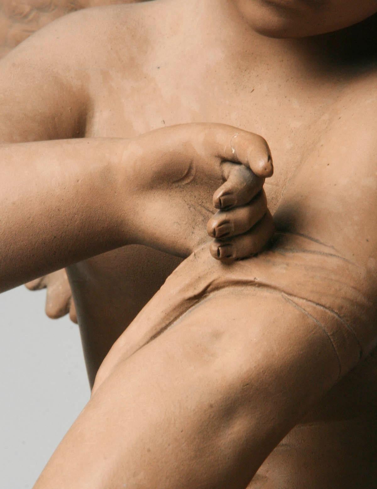 Romantic Terracotta Statue of a Seated Angel by Richard Aurili, Italy, circa 1890