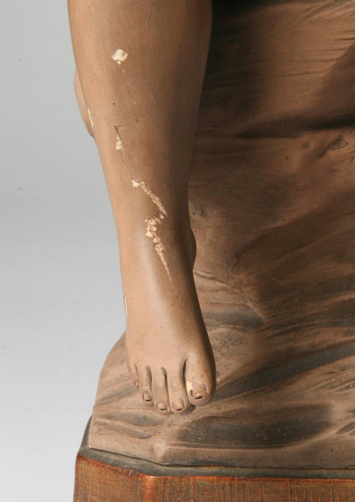 Molded Terracotta Statue of a Seated Angel by Richard Aurili, Italy, circa 1890