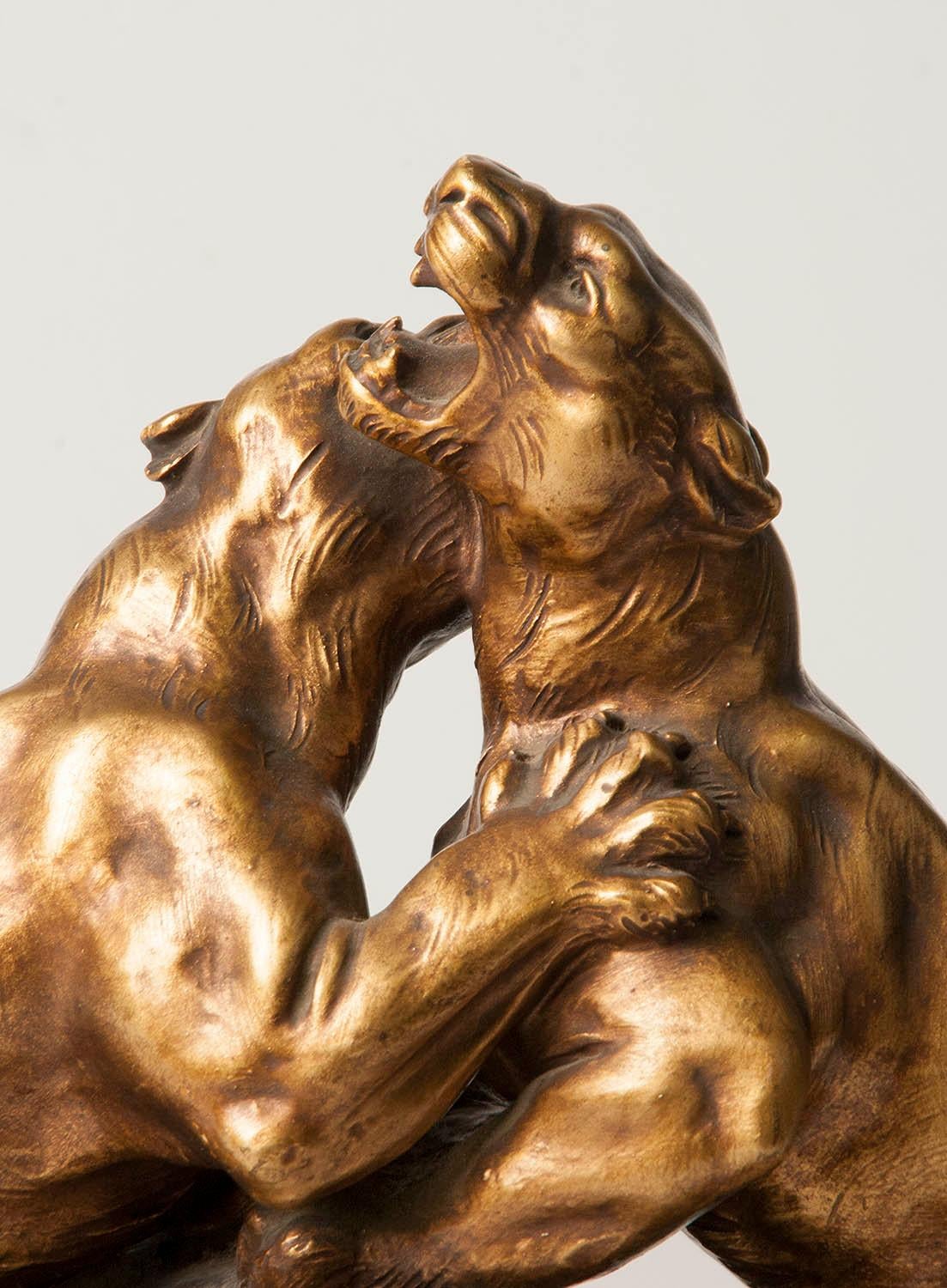 Terracotta Statue of Two Fighting Tigers by H. Fagotto, Early 20th Century 8