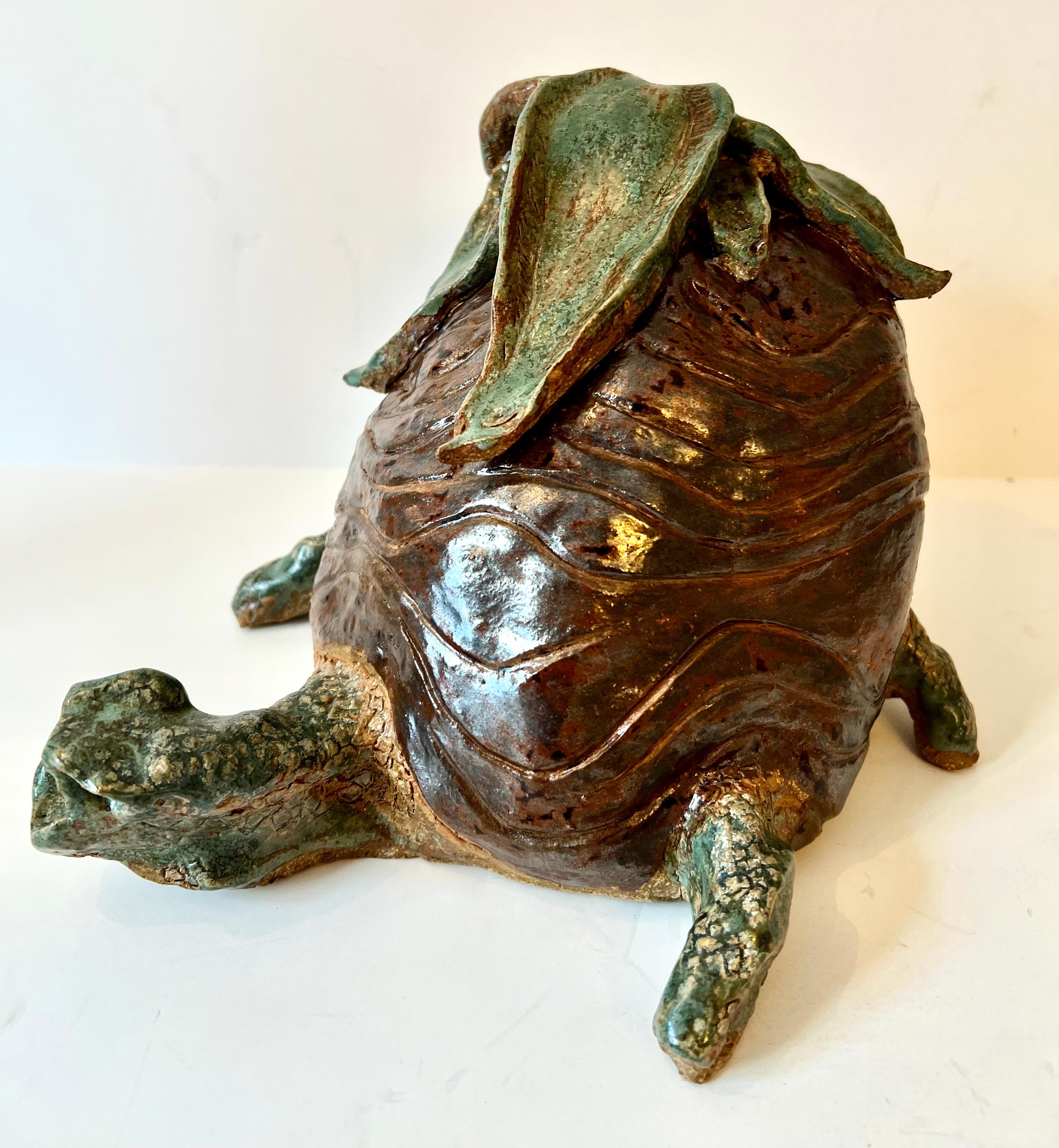 Mid-Century Modern Terracotta Studio Pottery Turtle Doorstop Sculpture For Sale