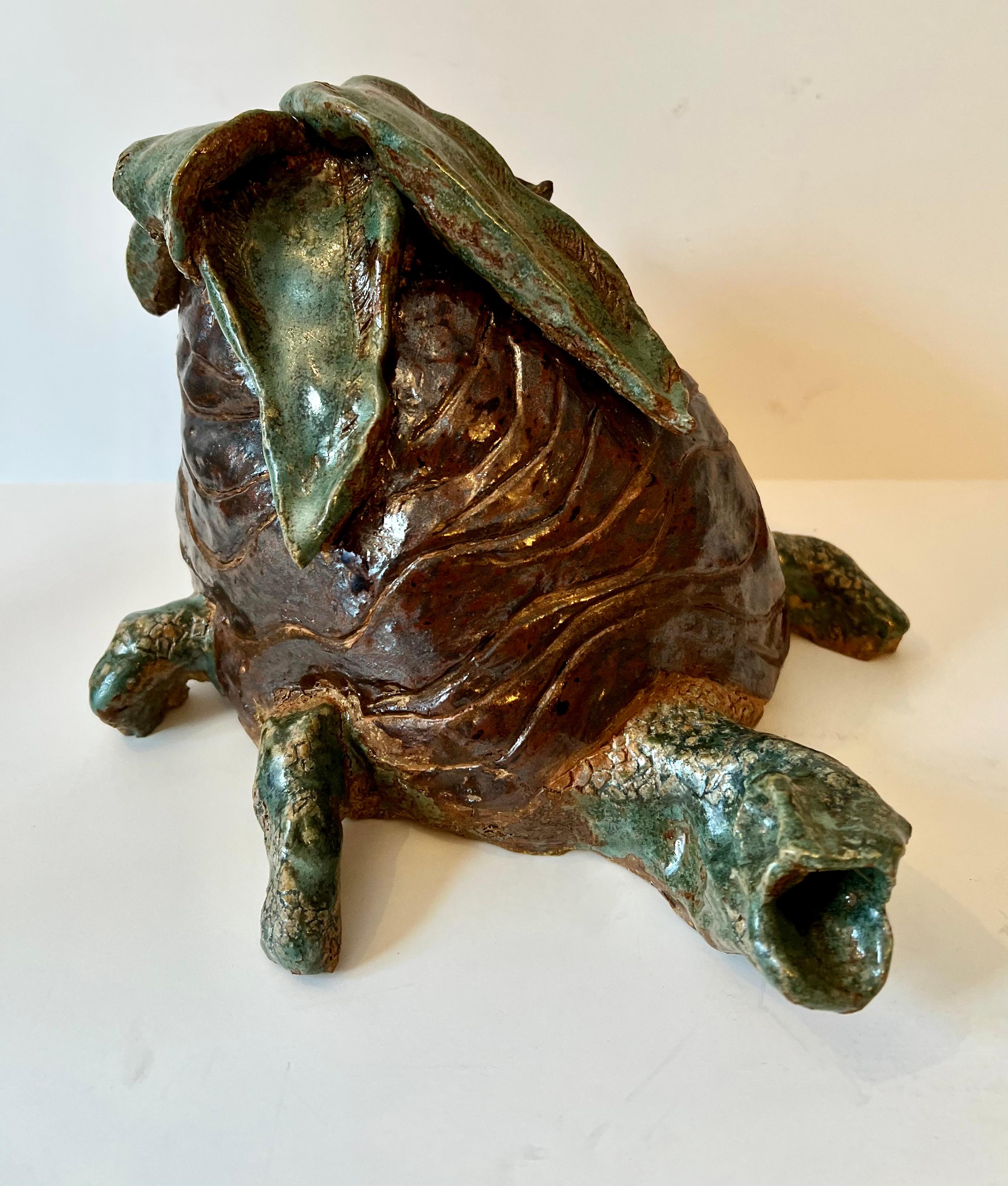 Hand-Crafted Terracotta Studio Pottery Turtle Doorstop Sculpture For Sale
