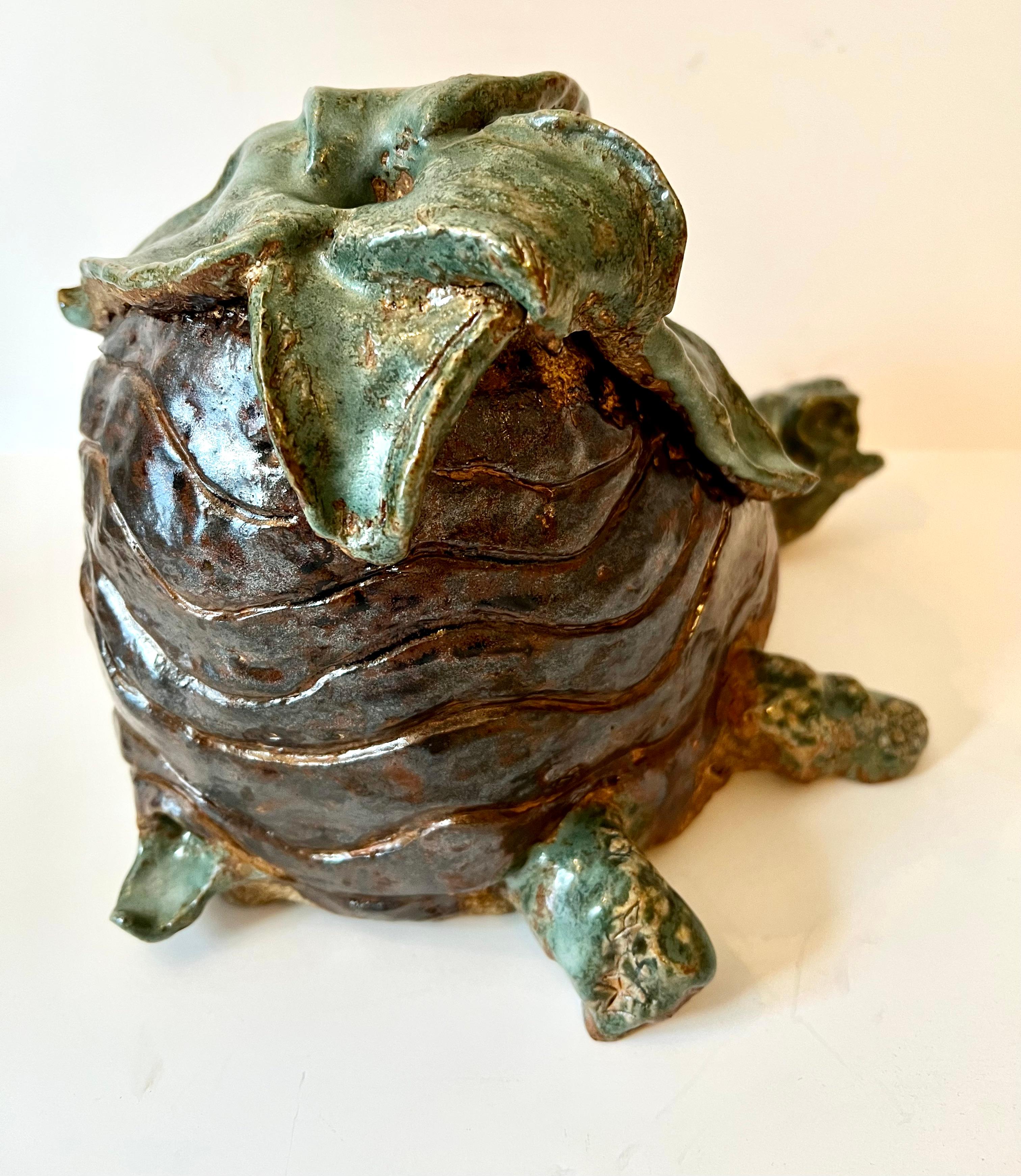 20th Century Terracotta Studio Pottery Turtle Doorstop Sculpture For Sale
