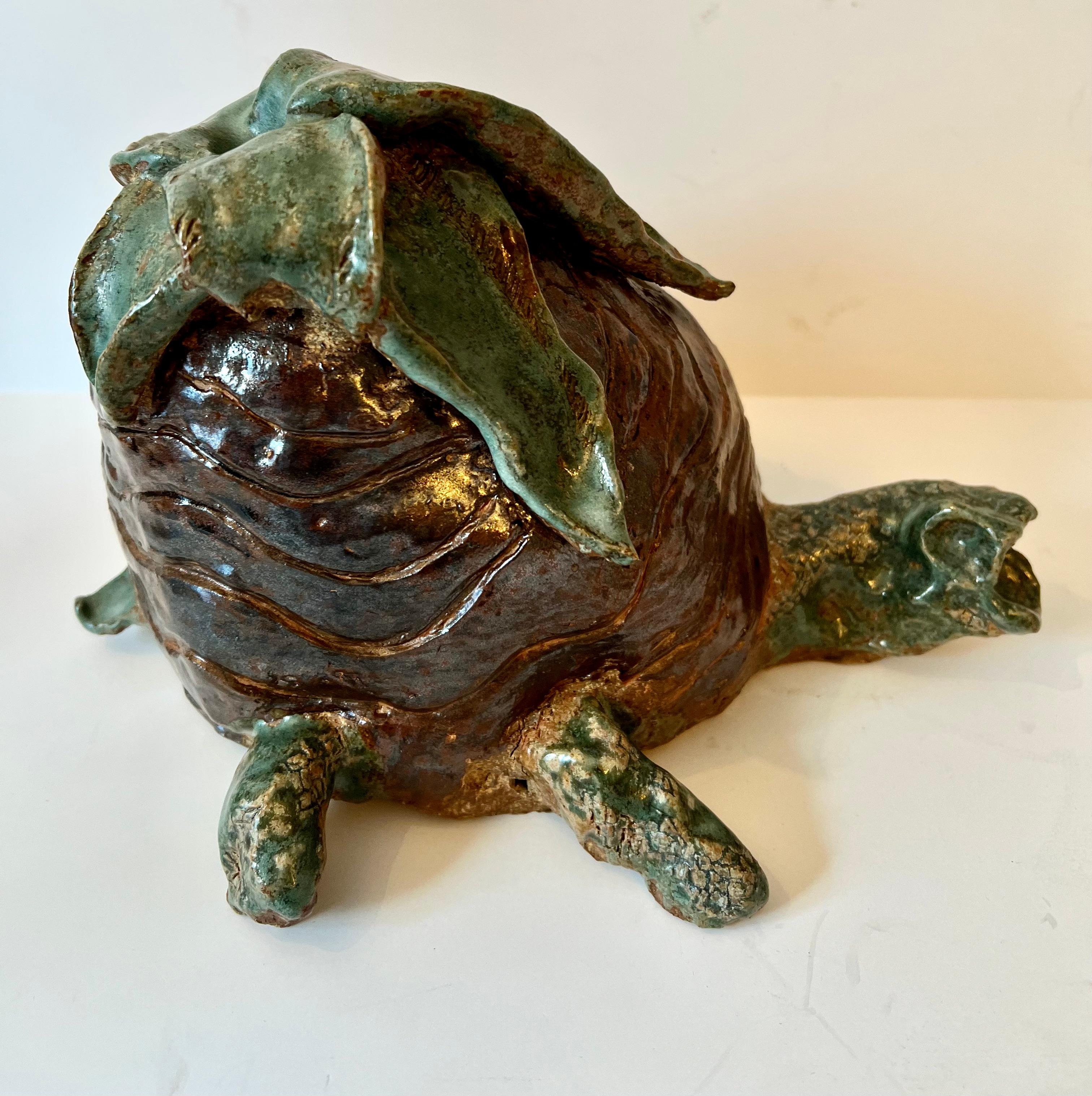 Terracotta Studio Pottery Turtle Doorstop Sculpture For Sale 1