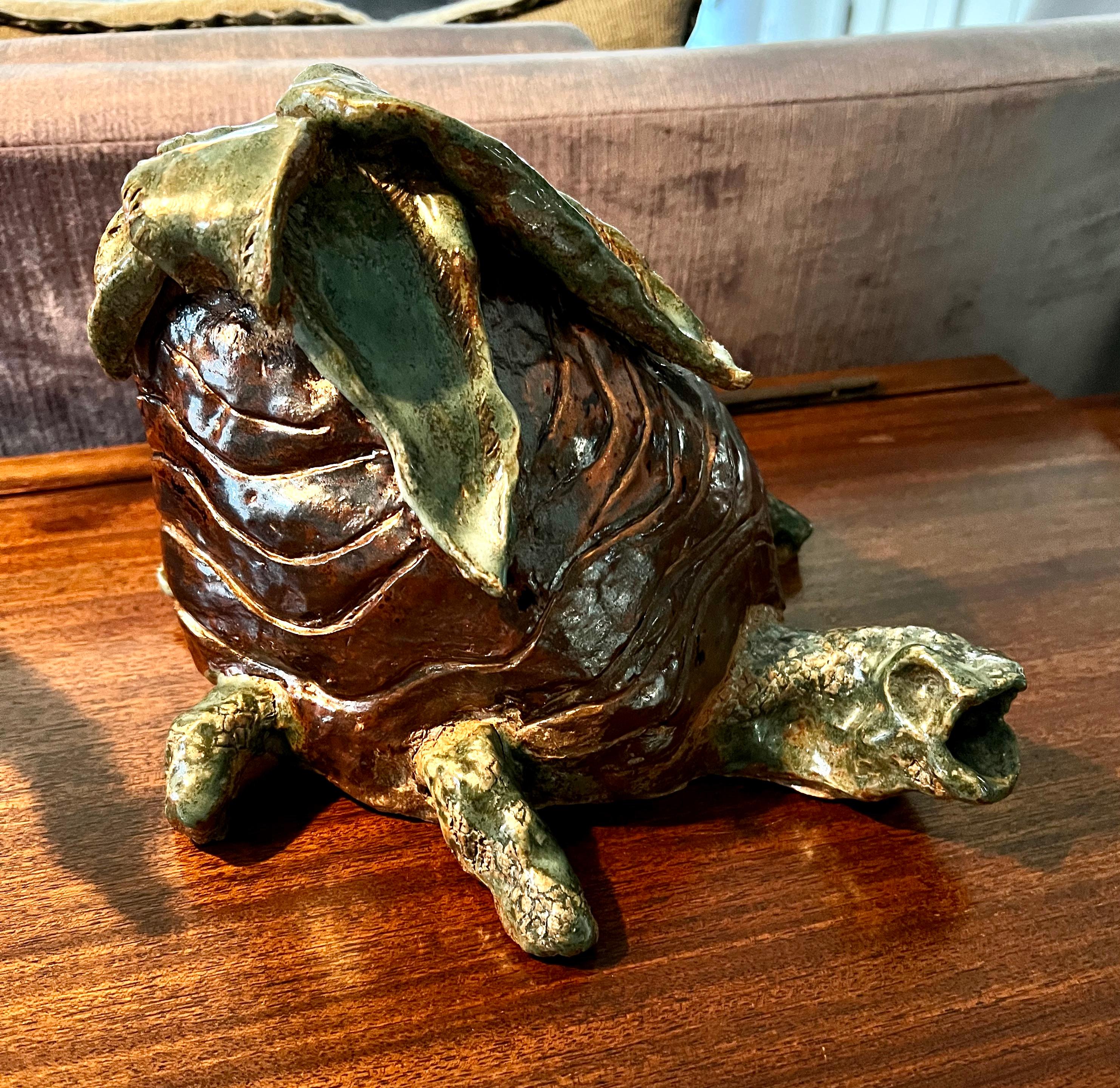Terracotta Studio Pottery Turtle Doorstop Sculpture For Sale 2