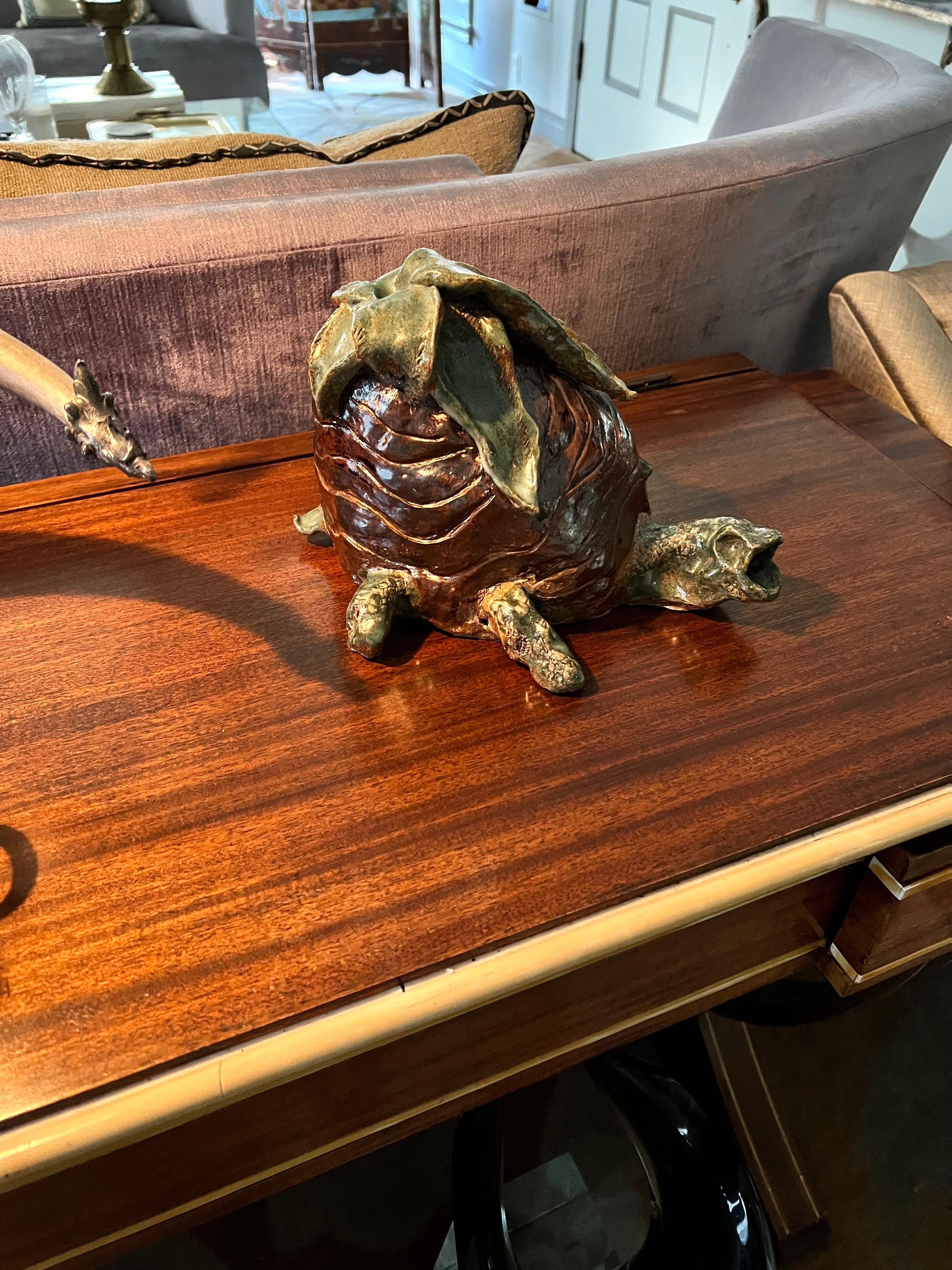 Terracotta Studio Pottery Turtle Doorstop Sculpture For Sale 3
