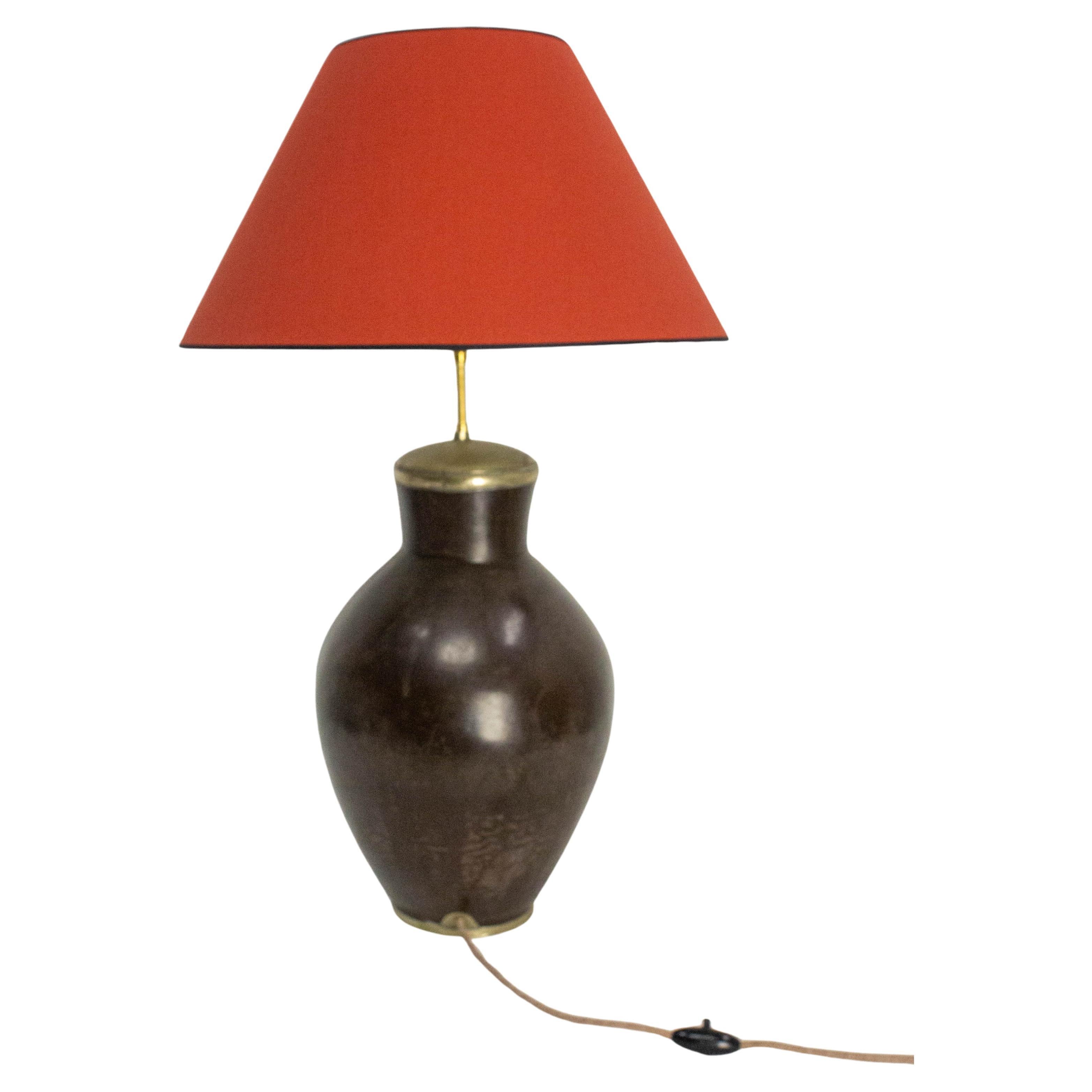 Terracotta Tadelakt Finishing Brown Table Lamp circa 1970, Morocco For Sale