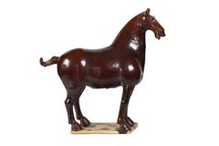 FINAL SALE Terracotta Tang Horse Sculpture in a Dark Brown Glaze