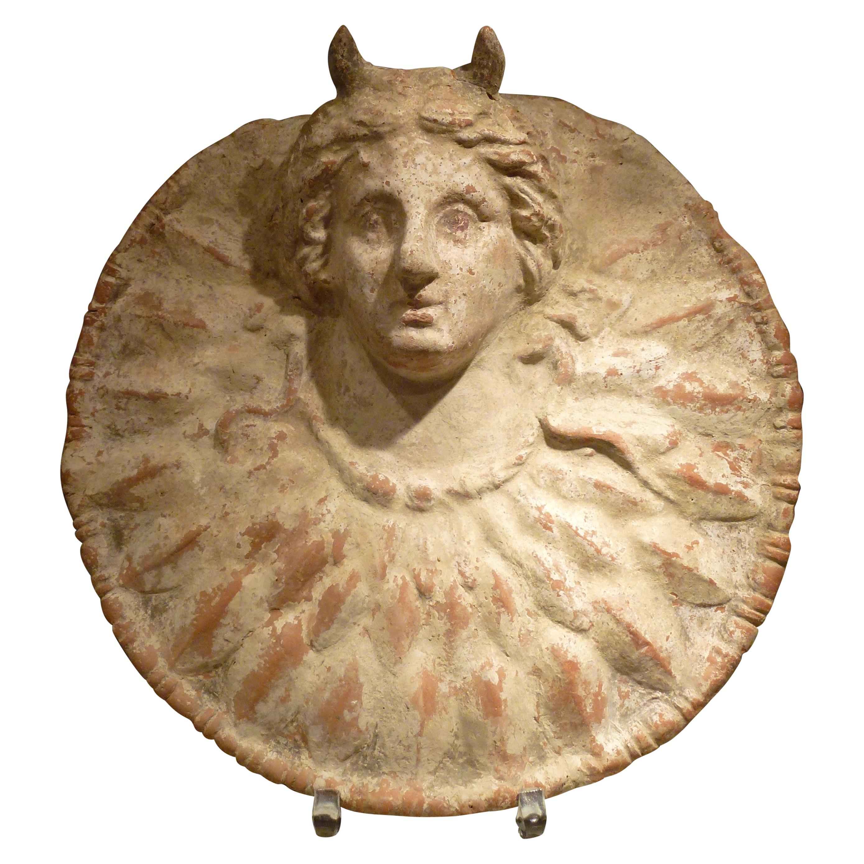 Terracotta Tondo Head of Medusa, Greek, Sicily, Centuripe, 3rd Century BC