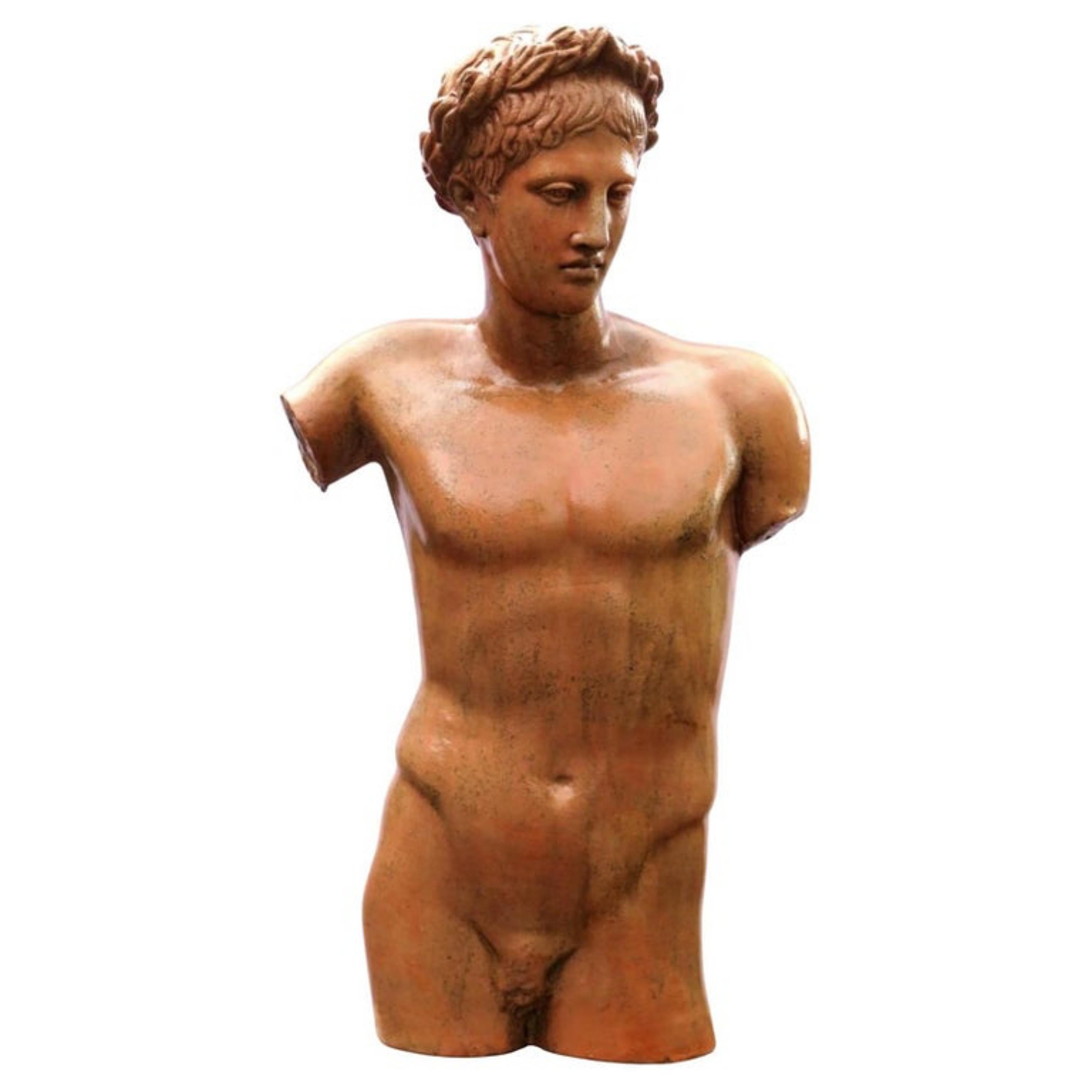 Hand-Crafted Terracotta Torso Sculpture of Apollo, Early 20th Century For Sale