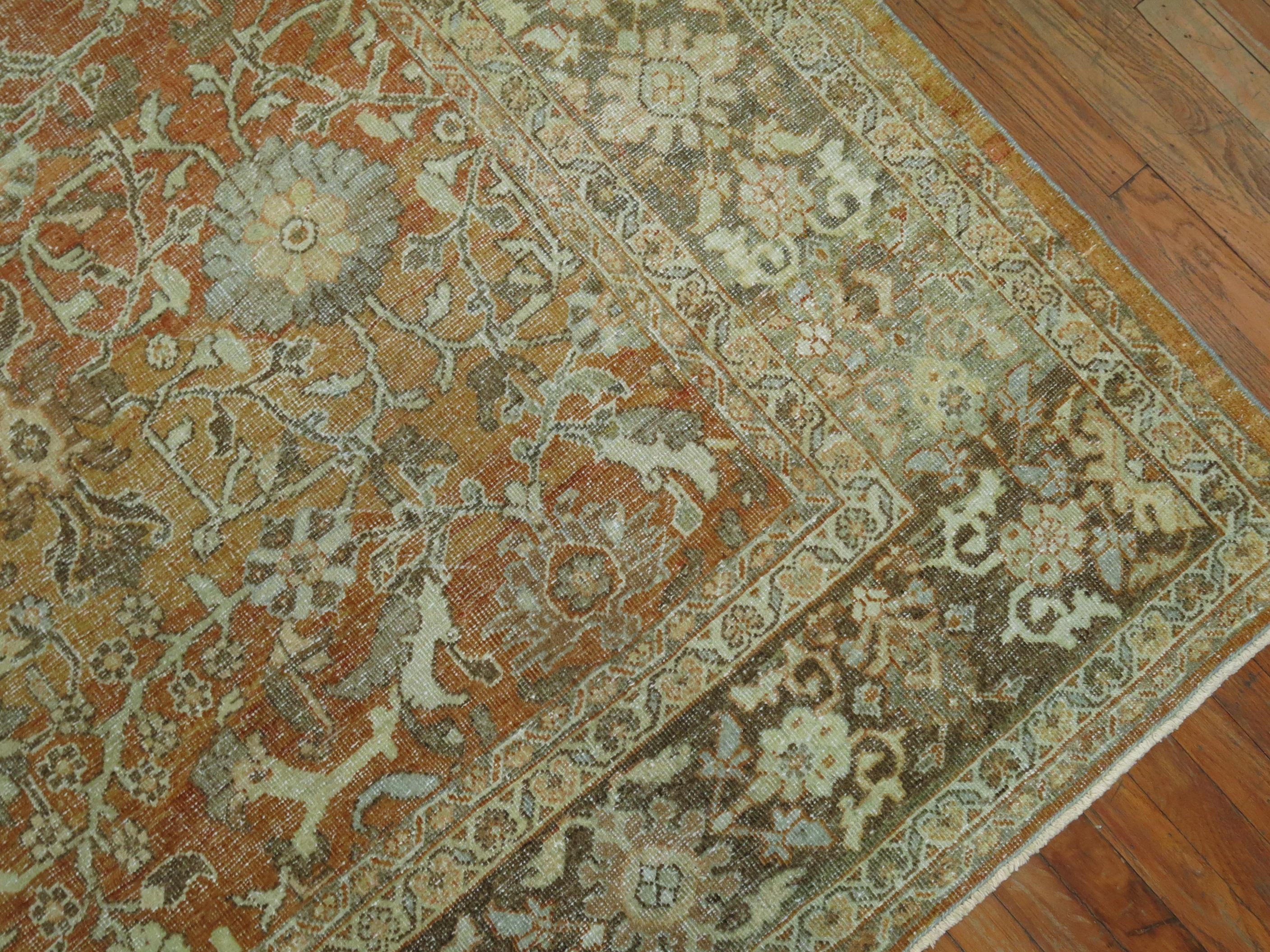 Terracotta Traditional Persian Room Size Decorative Hand-Woven Rug In Distressed Condition In New York, NY