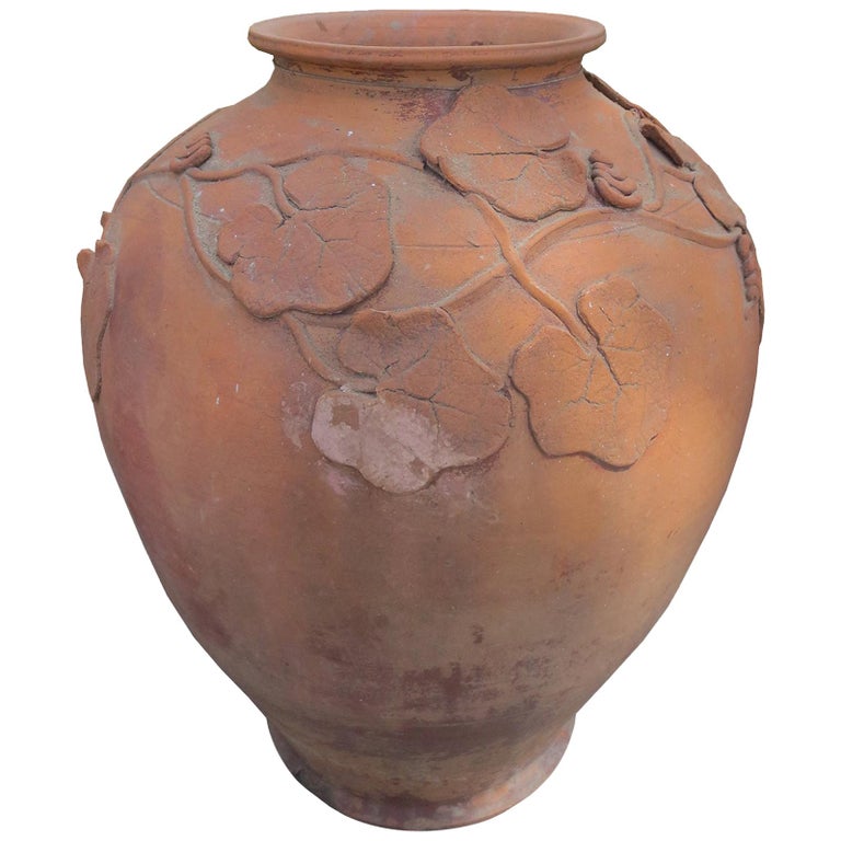 Terracotta Urn / Vase with Grape Leaf Detail, circa 1900 at 1stDibs