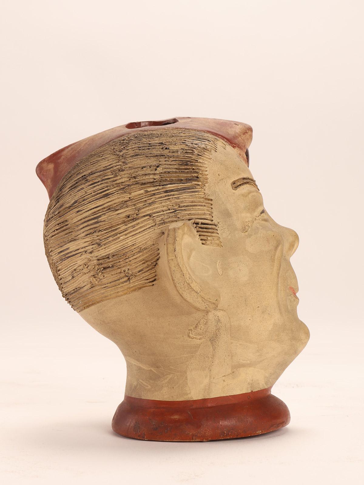 Mid-20th Century Terracotta Vase by Elmer, Depicting a Soldier’s Head, Ohio, Usa 1940’s  For Sale